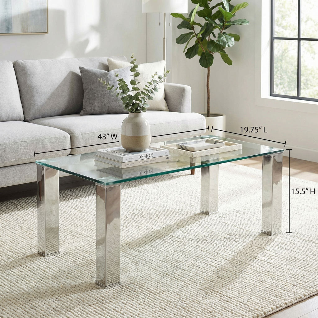 Isaak Contemporary Glass Coffee Table with Chrome Finish