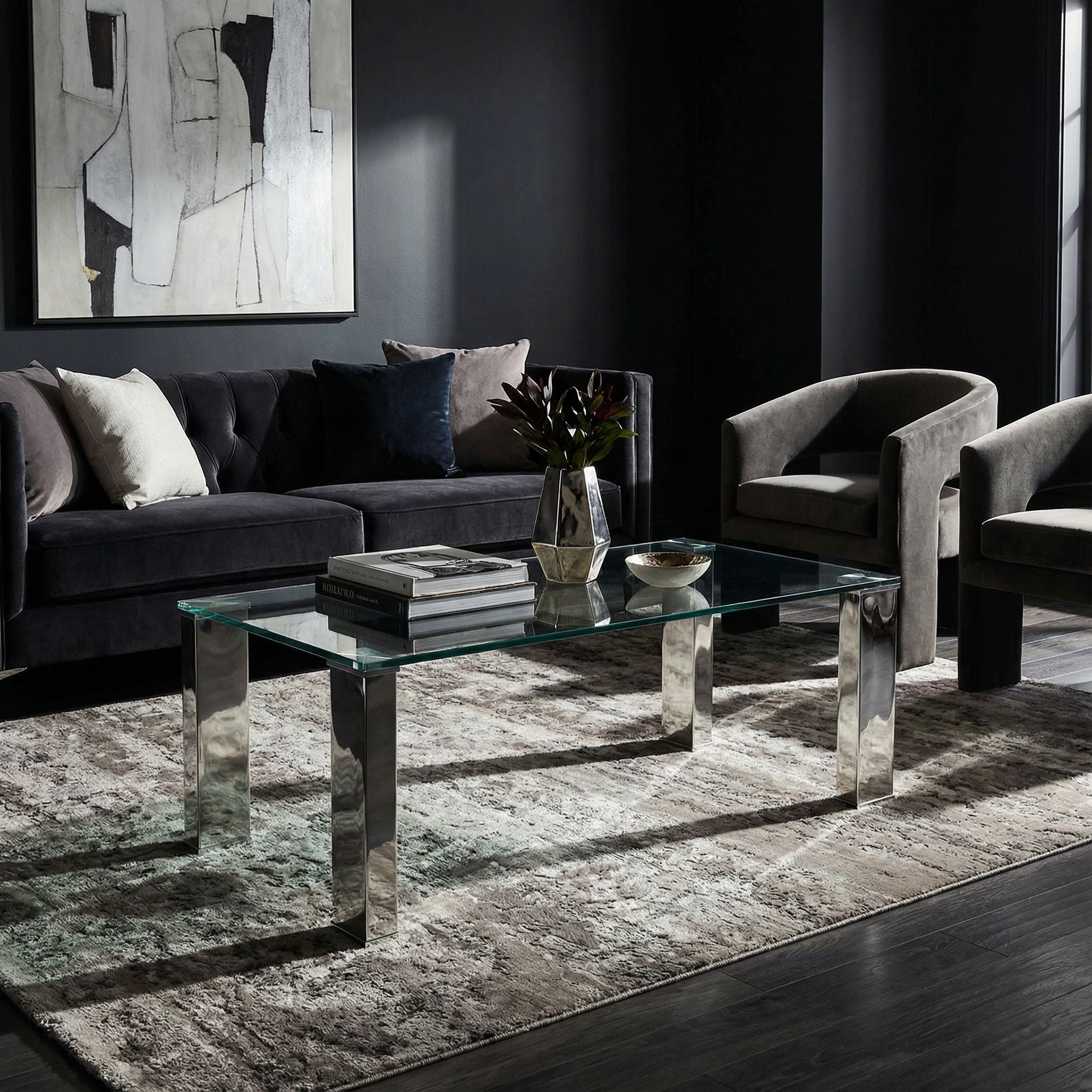Isaak Contemporary Glass Coffee Table with Chrome Finish