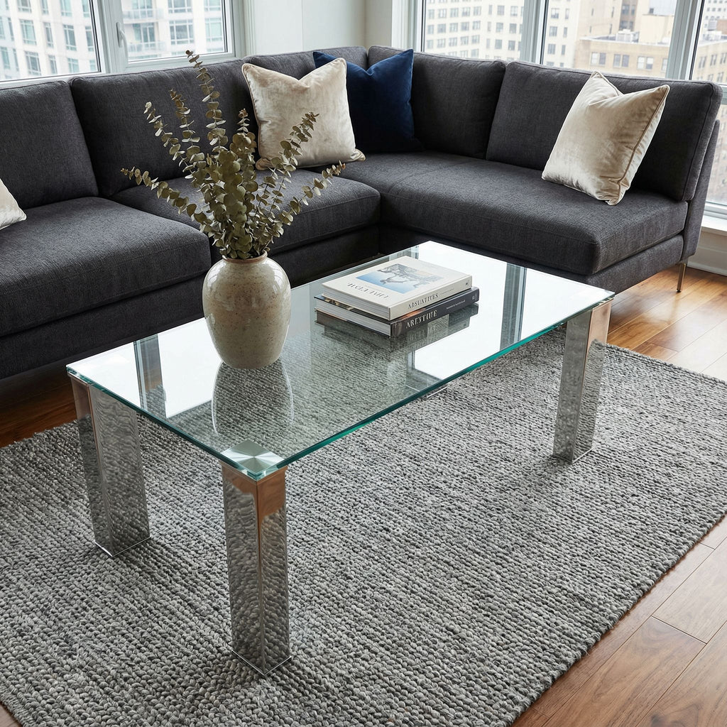 Isaak Contemporary Glass Coffee Table with Chrome Finish