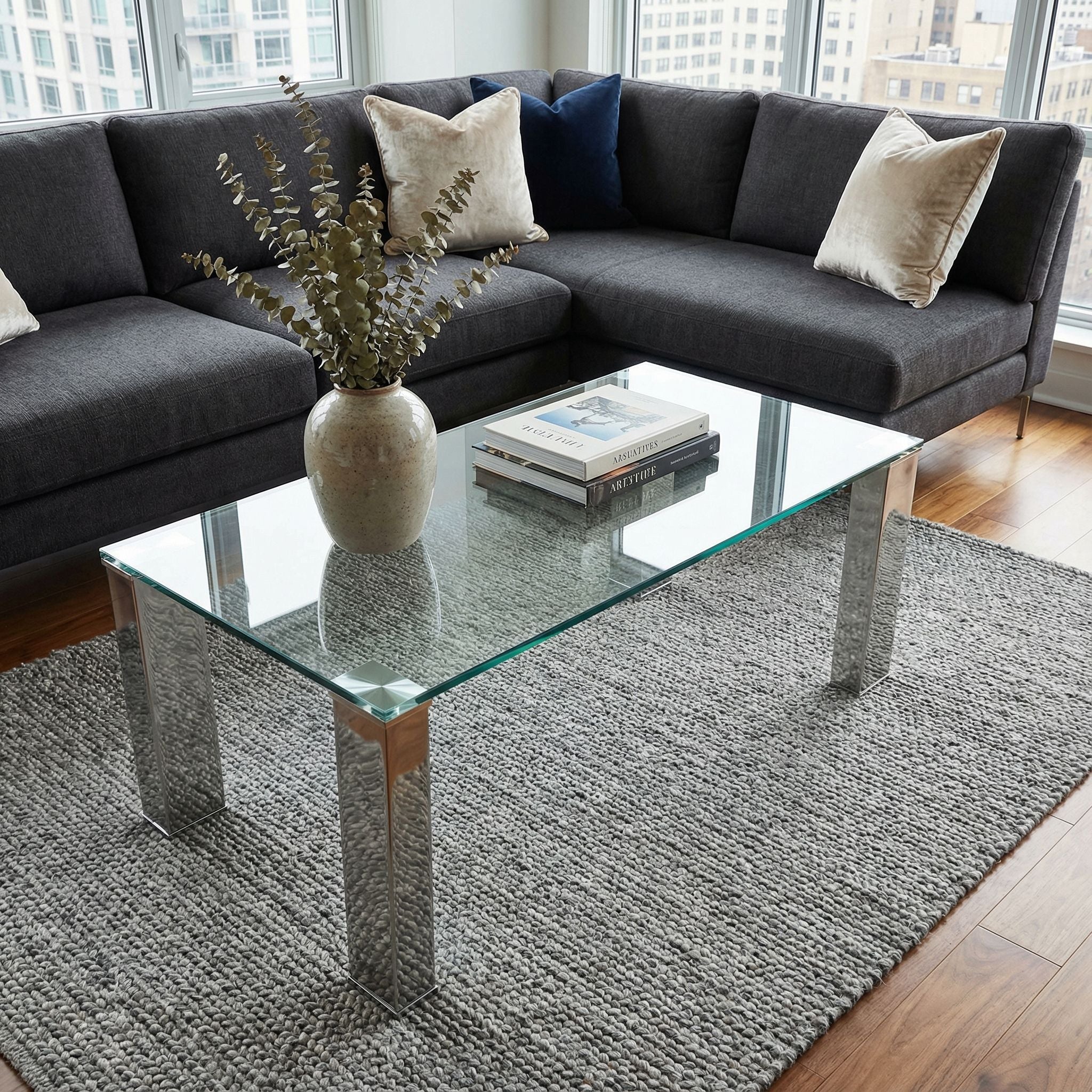 Isaak Contemporary Glass Coffee Table with Chrome Finish