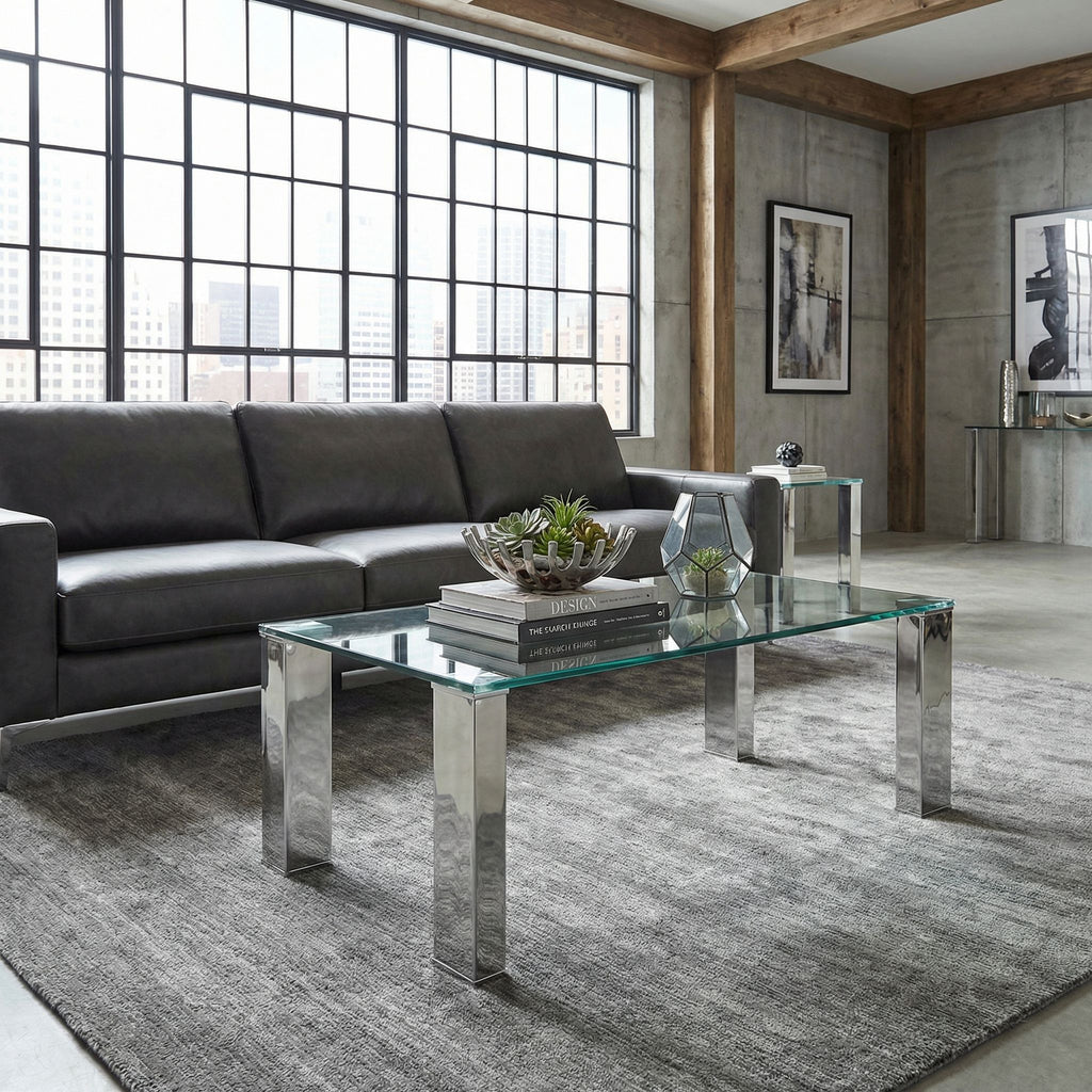 Isaak Contemporary Glass Coffee Table with Chrome Finish
