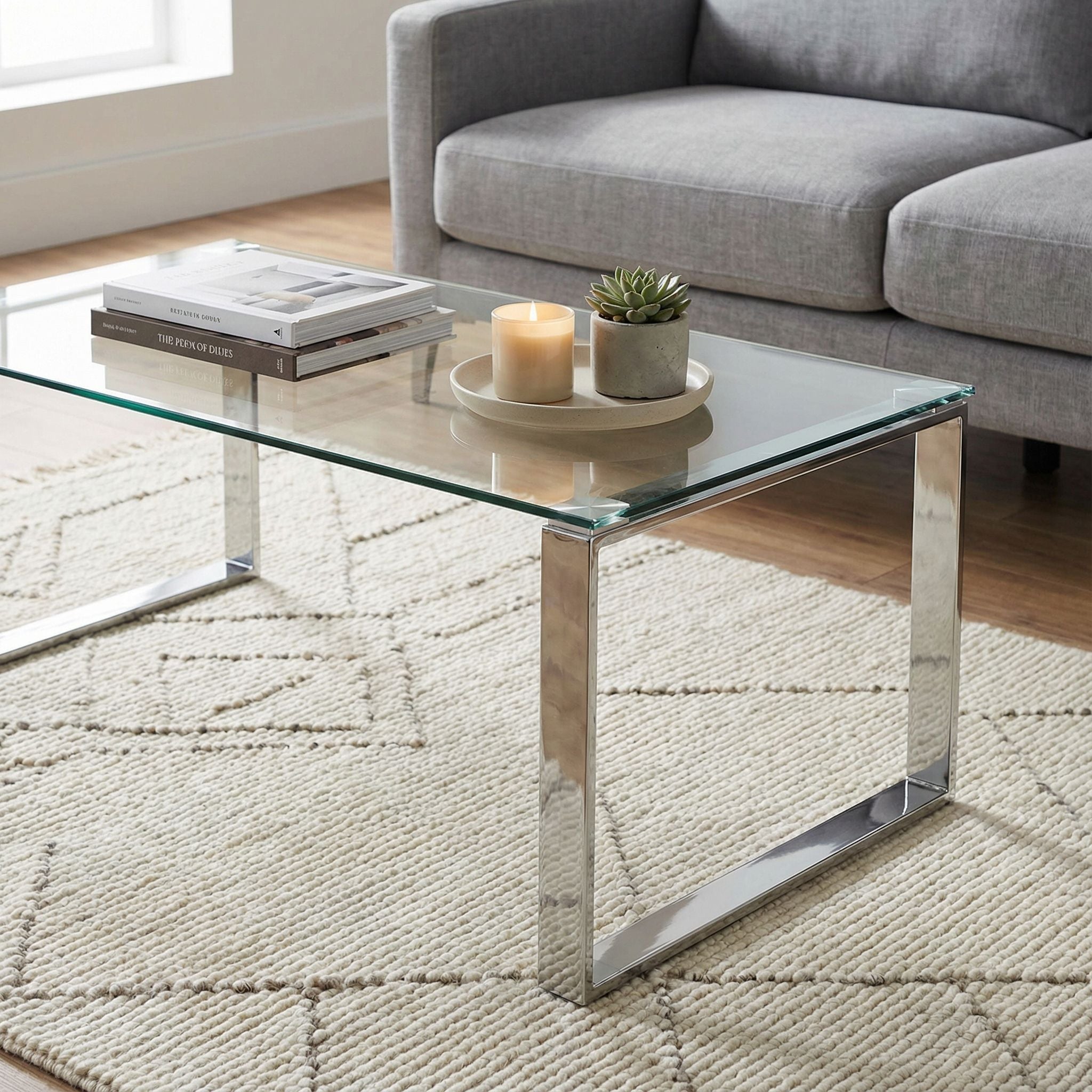 Remi Contemporary Glass Coffee Table with Chrome Finish