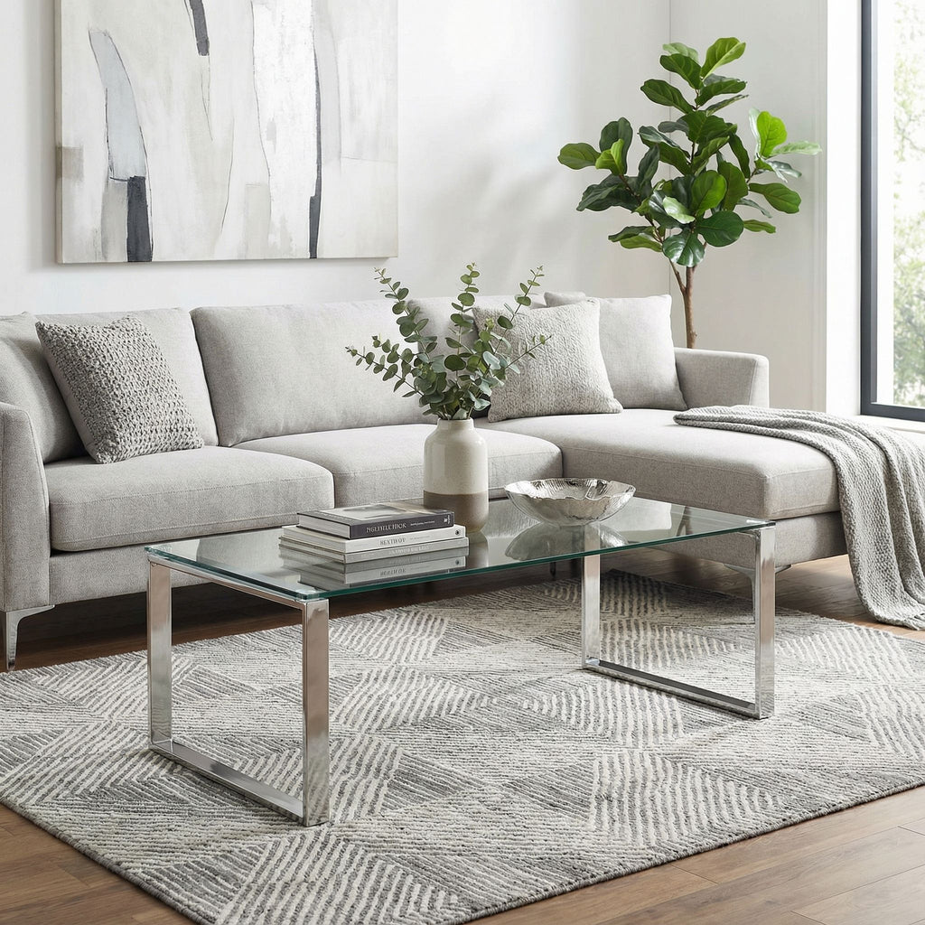Remi Contemporary Glass Coffee Table with Chrome Finish