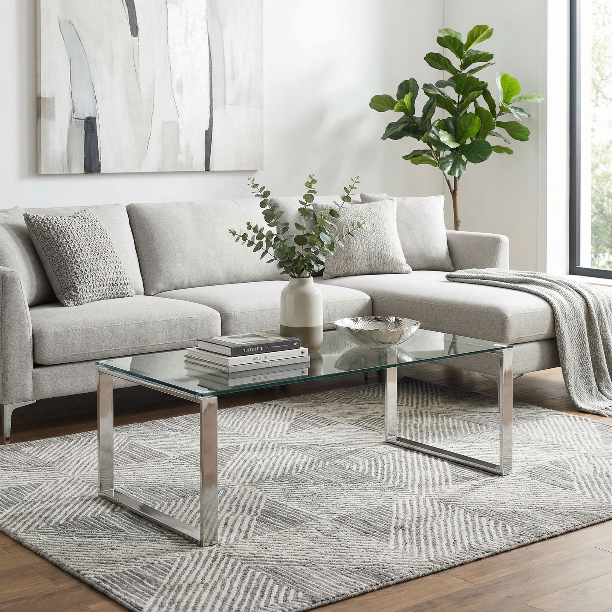 Remi Contemporary Glass Coffee Table with Chrome Finish