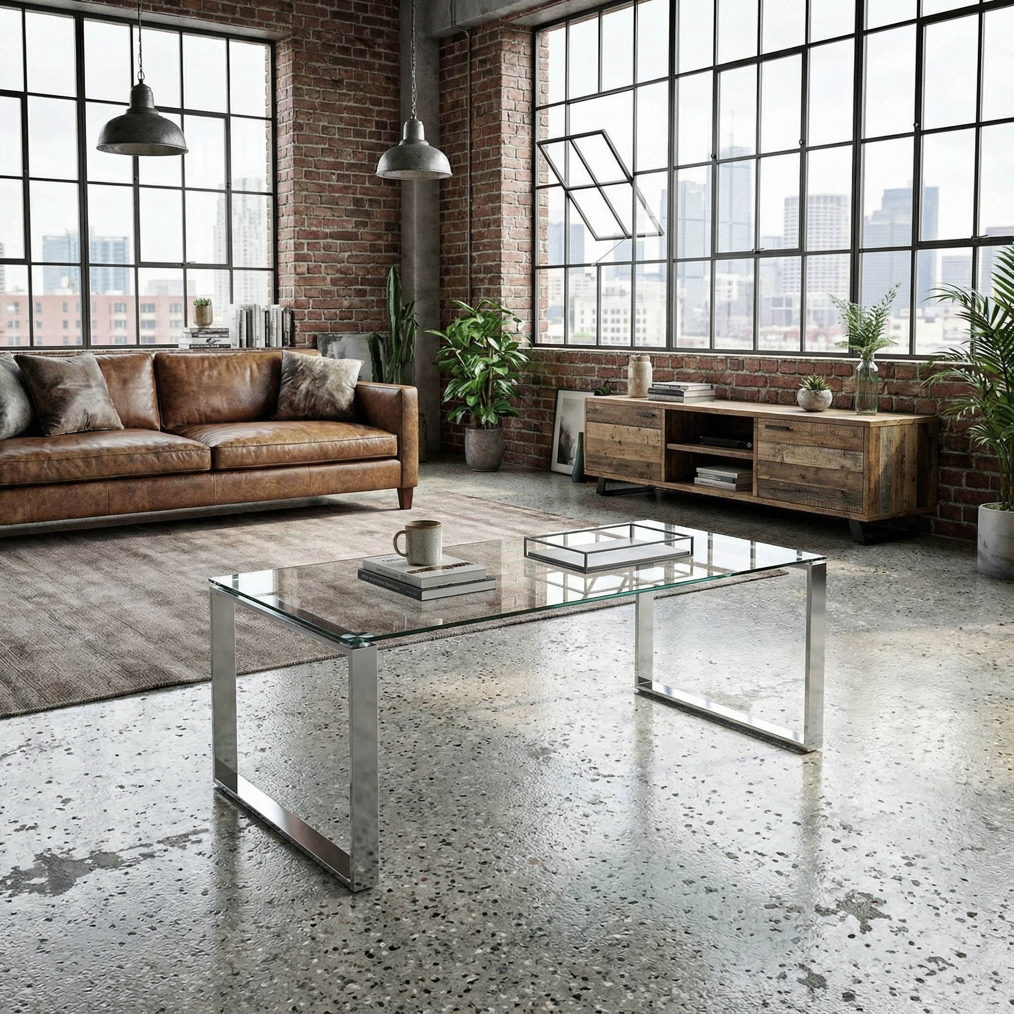Remi Contemporary Glass Coffee Table with Chrome Finish
