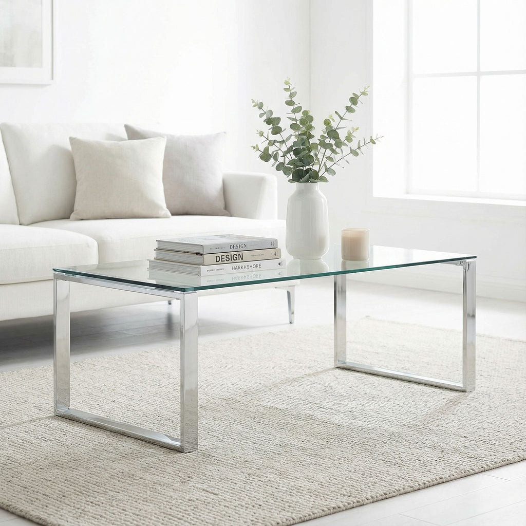 Remi Contemporary Glass Coffee Table with Chrome Finish