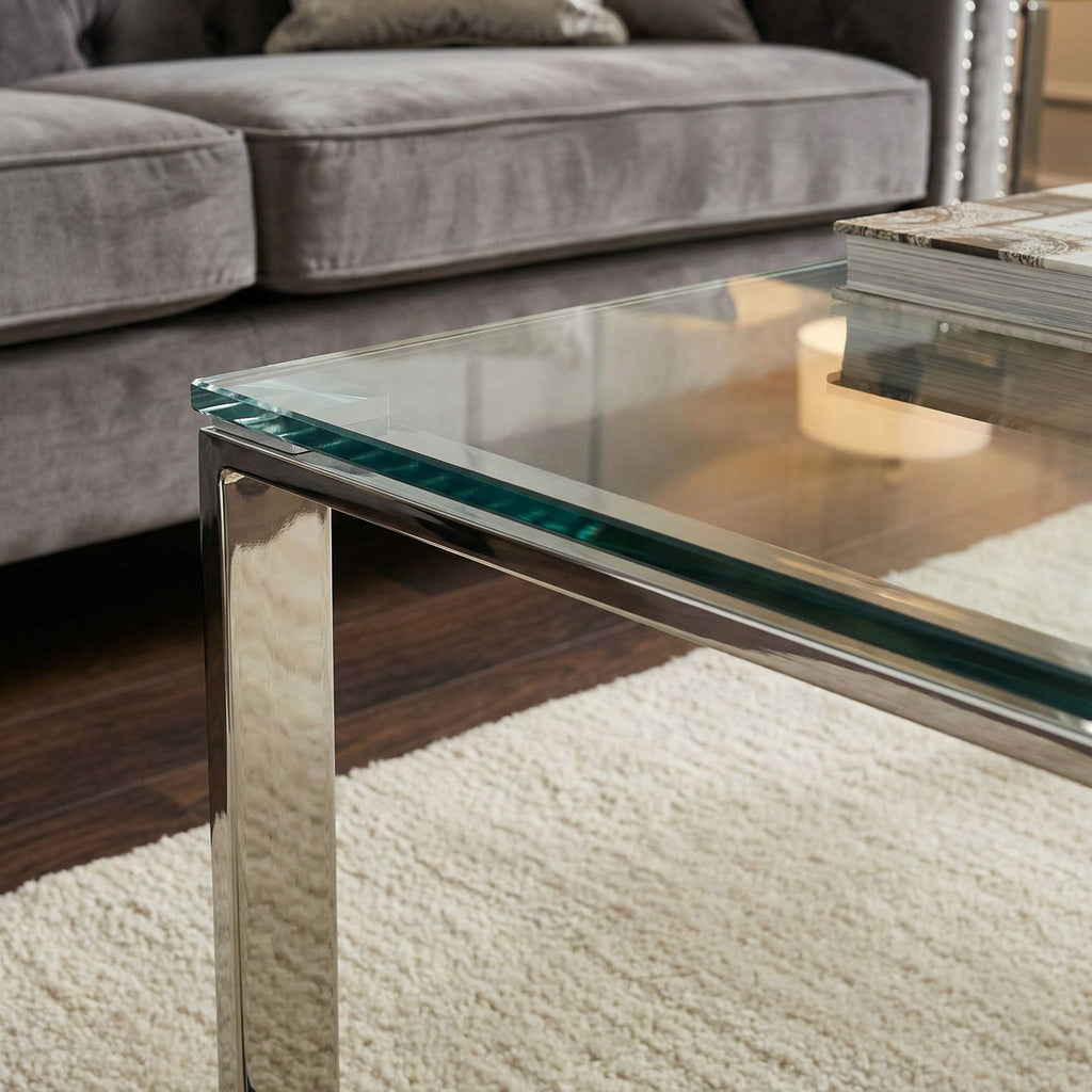 Remi Contemporary Glass Coffee Table with Chrome Finish