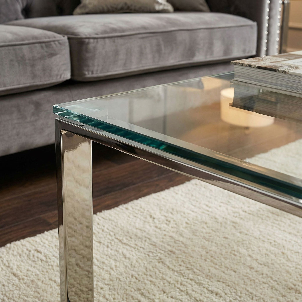 Remi Contemporary Glass Coffee Table with Chrome Finish