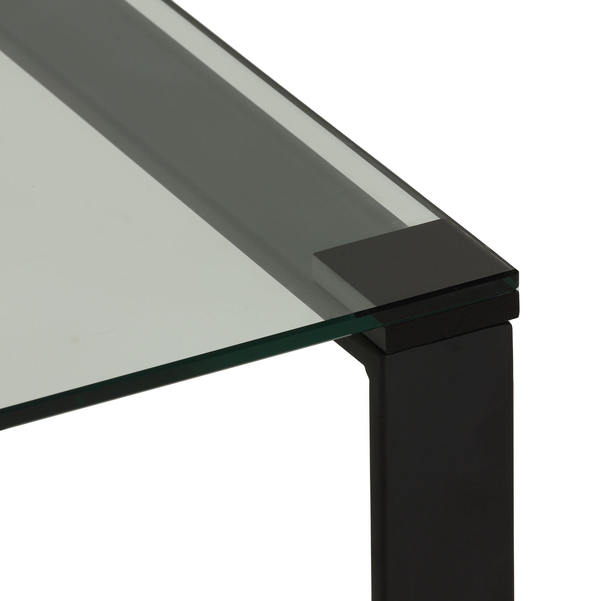 Gega Contemporary Glass Coffee Table in Matte Black, Clear Glass