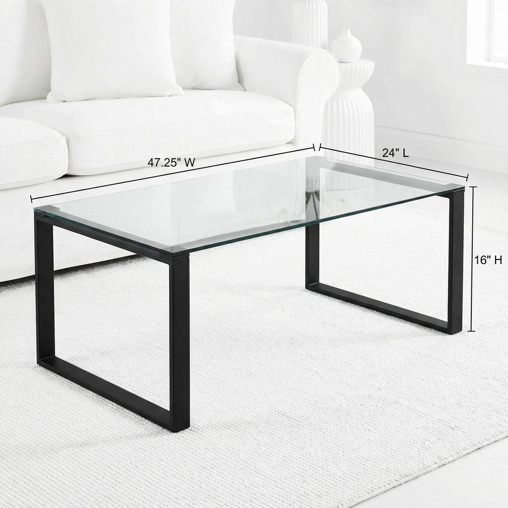 Gega Contemporary Glass Coffee Table in Matte Black, Clear Glass