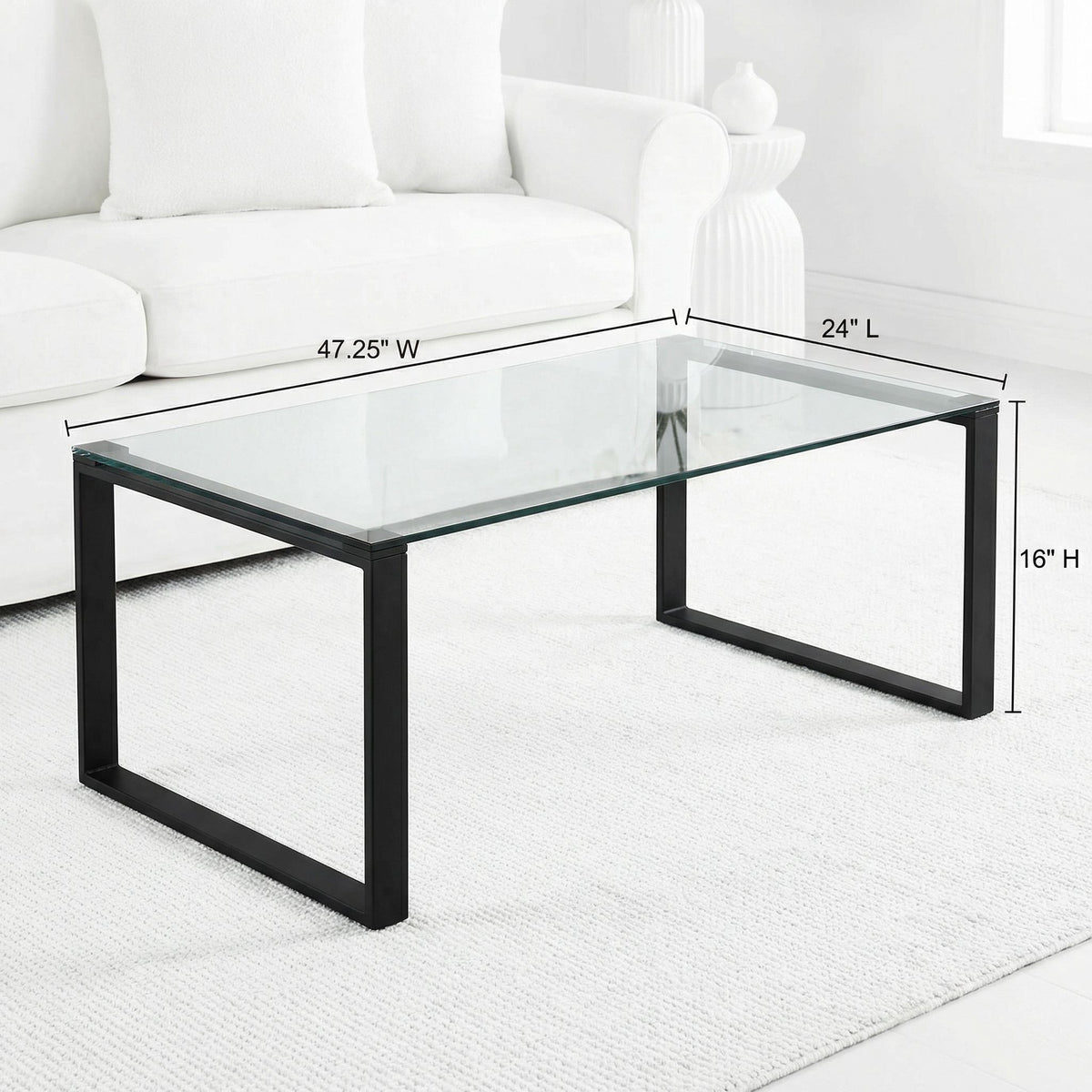 Gega Contemporary Glass Coffee Table in Matte Black, Clear Glass