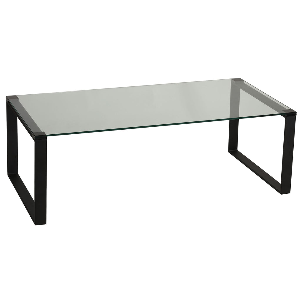 Gega Contemporary Glass Coffee Table in Matte Black, Clear Glass