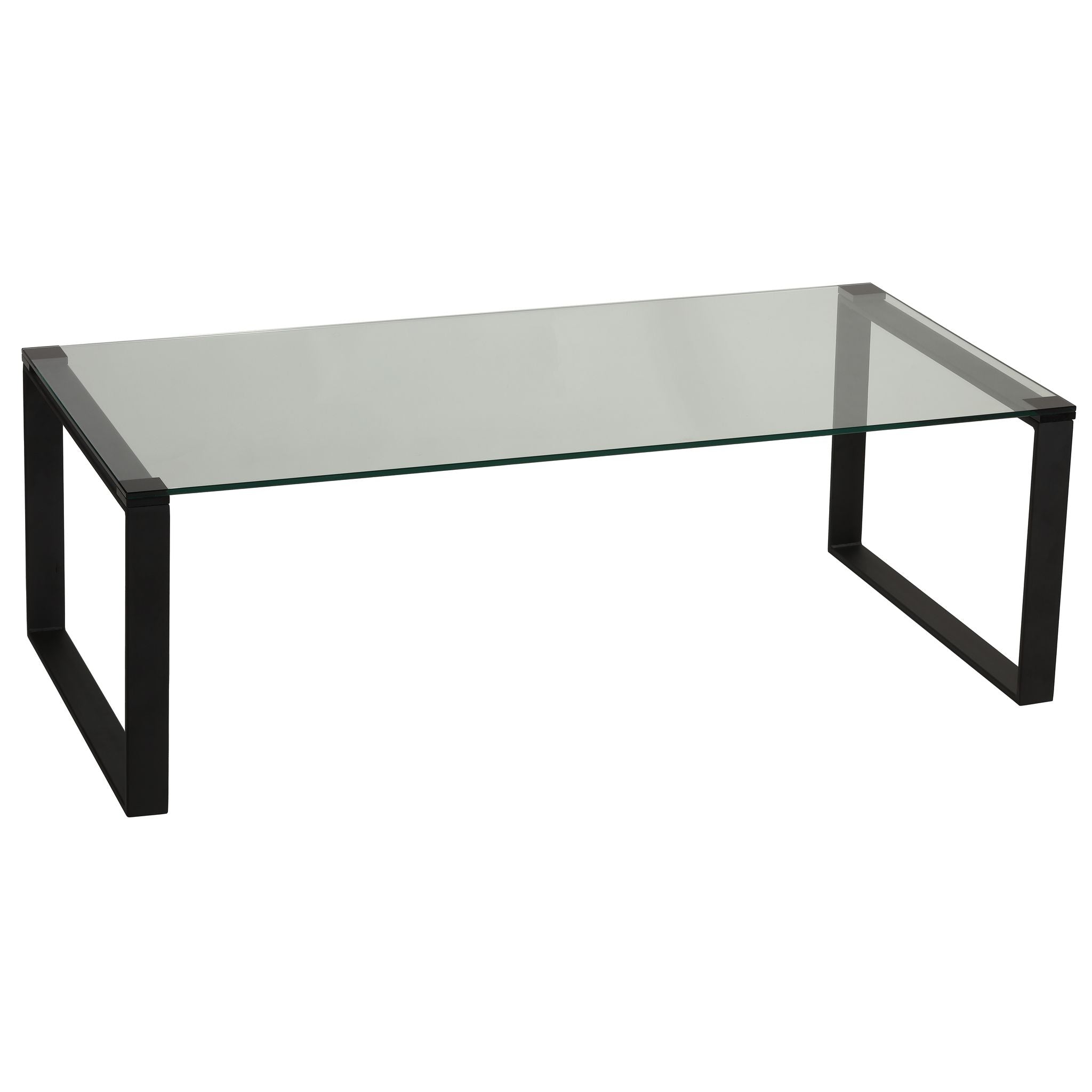 Gega Contemporary Glass Coffee Table in Matte Black, Clear Glass
