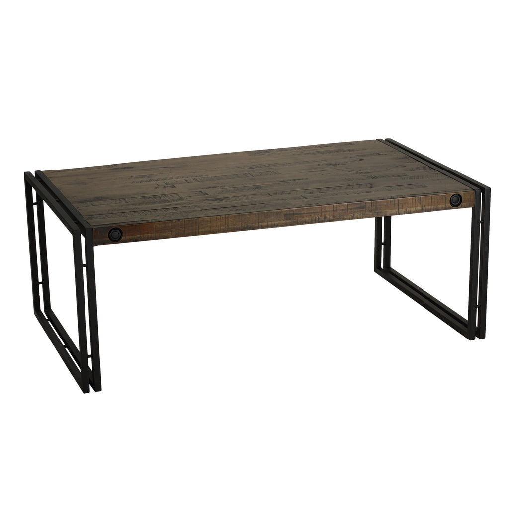 Penni Coffee Table, Solid Wood with Black Metal Frame, Dark Grey