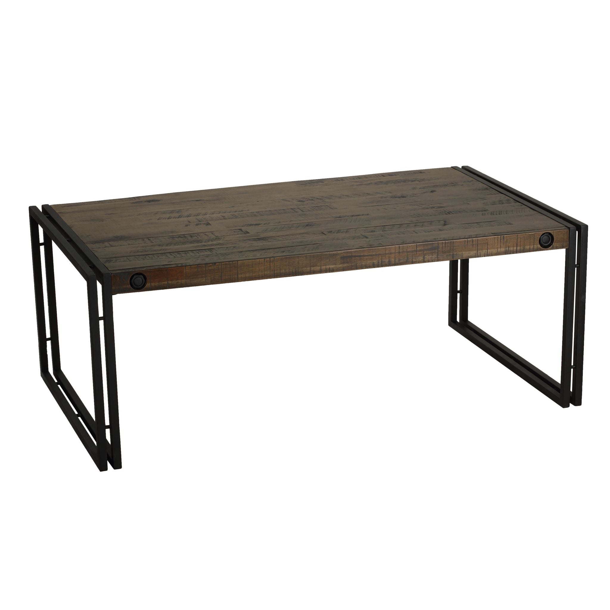 Penni Coffee Table, Solid Wood with Black Metal Frame, Dark Grey