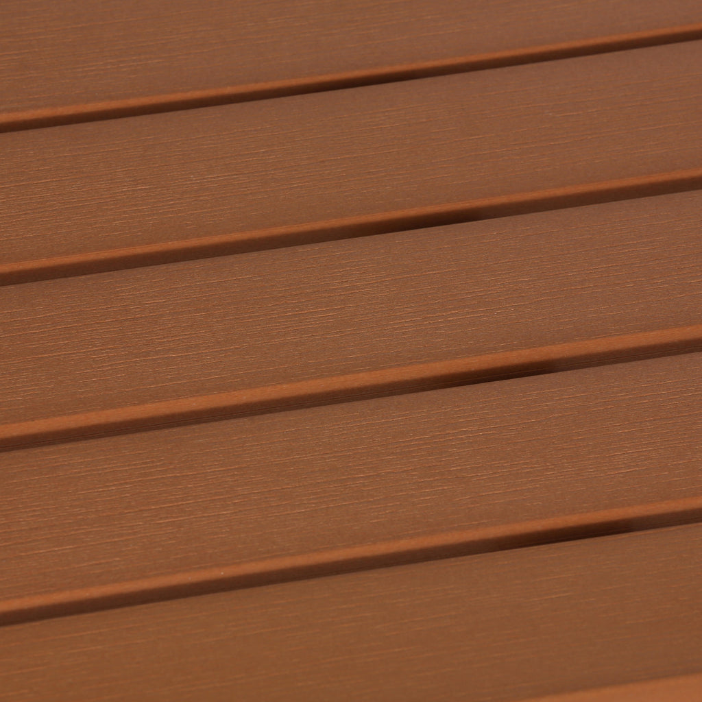 Avery Large Aluminum Outdoor Bench in Poly Resin, Silver/Teak