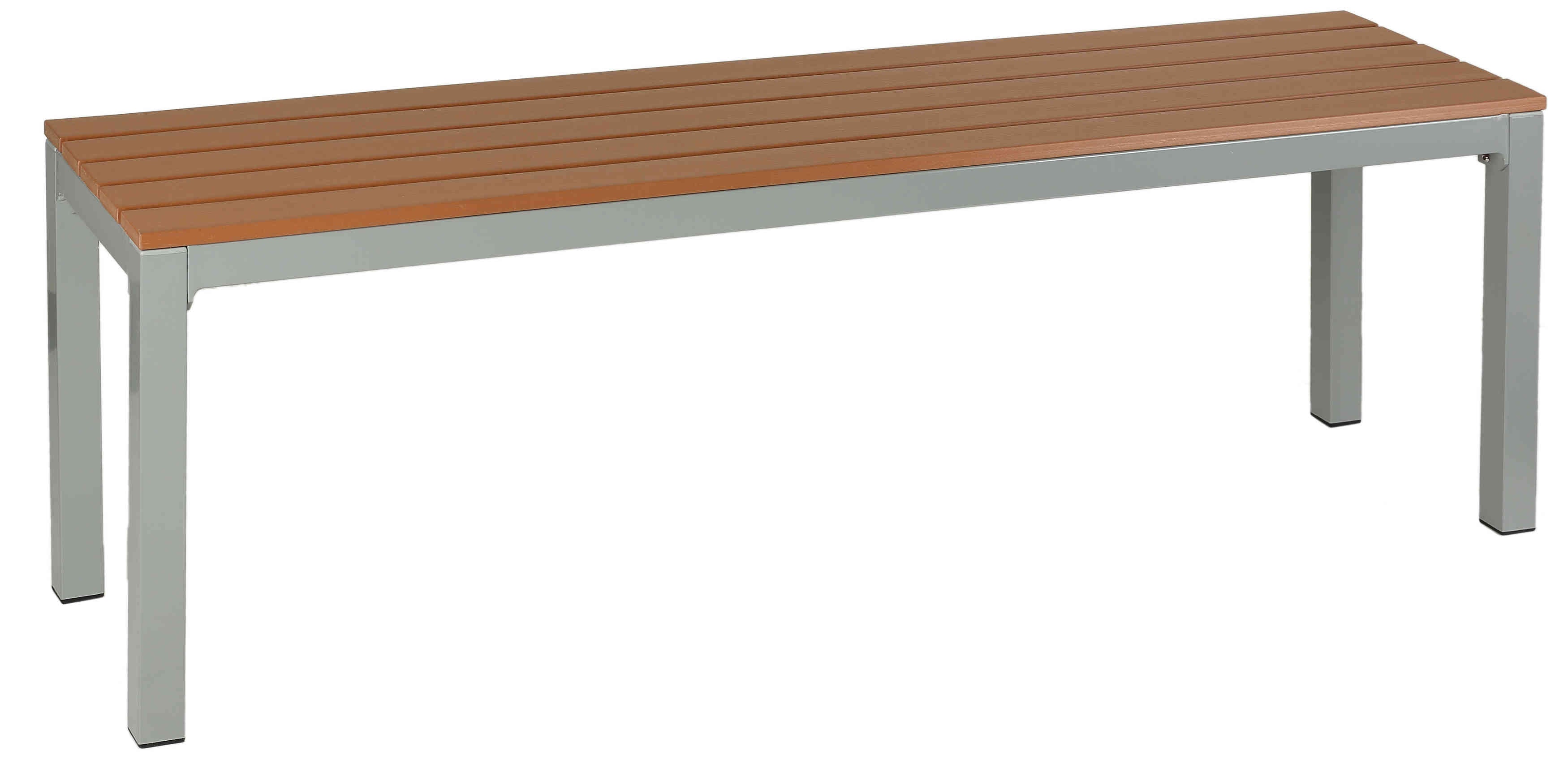 Avery Large Aluminum Outdoor Bench in Poly Resin, Silver/Teak