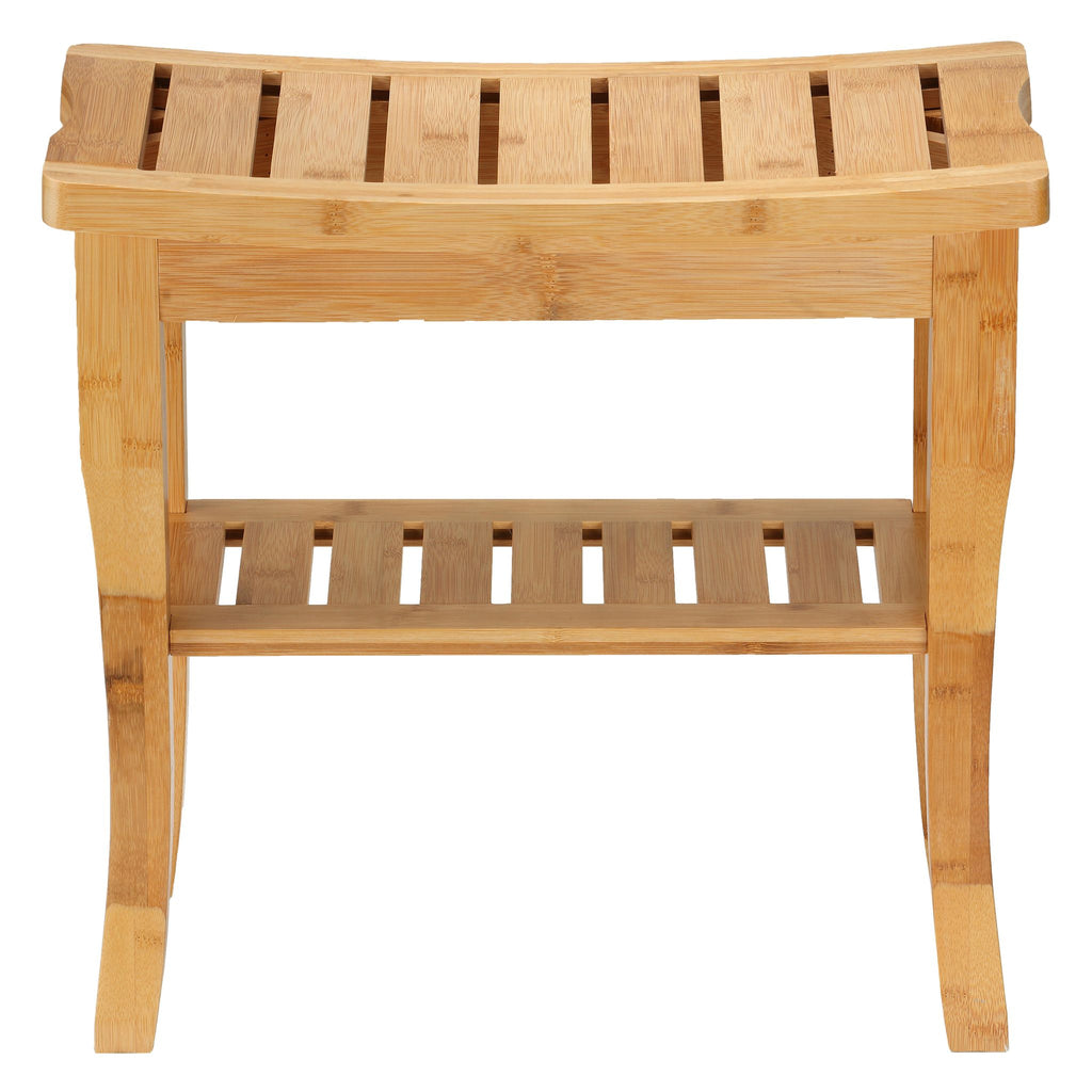 Cortesi Home Mack Natural Bamboo Small Bench with Shelf, 19x10x18