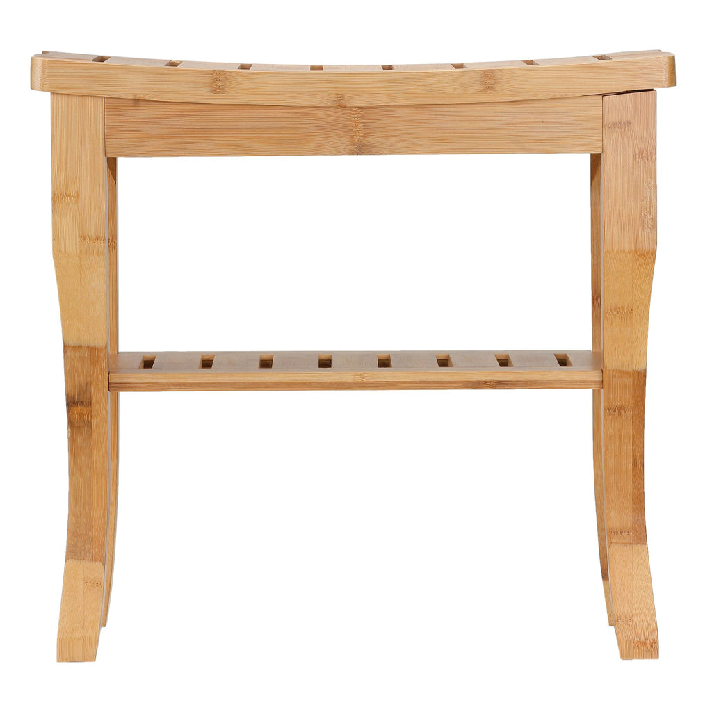 Cortesi Home Mack Natural Bamboo Small Bench with Shelf, 19x10x18