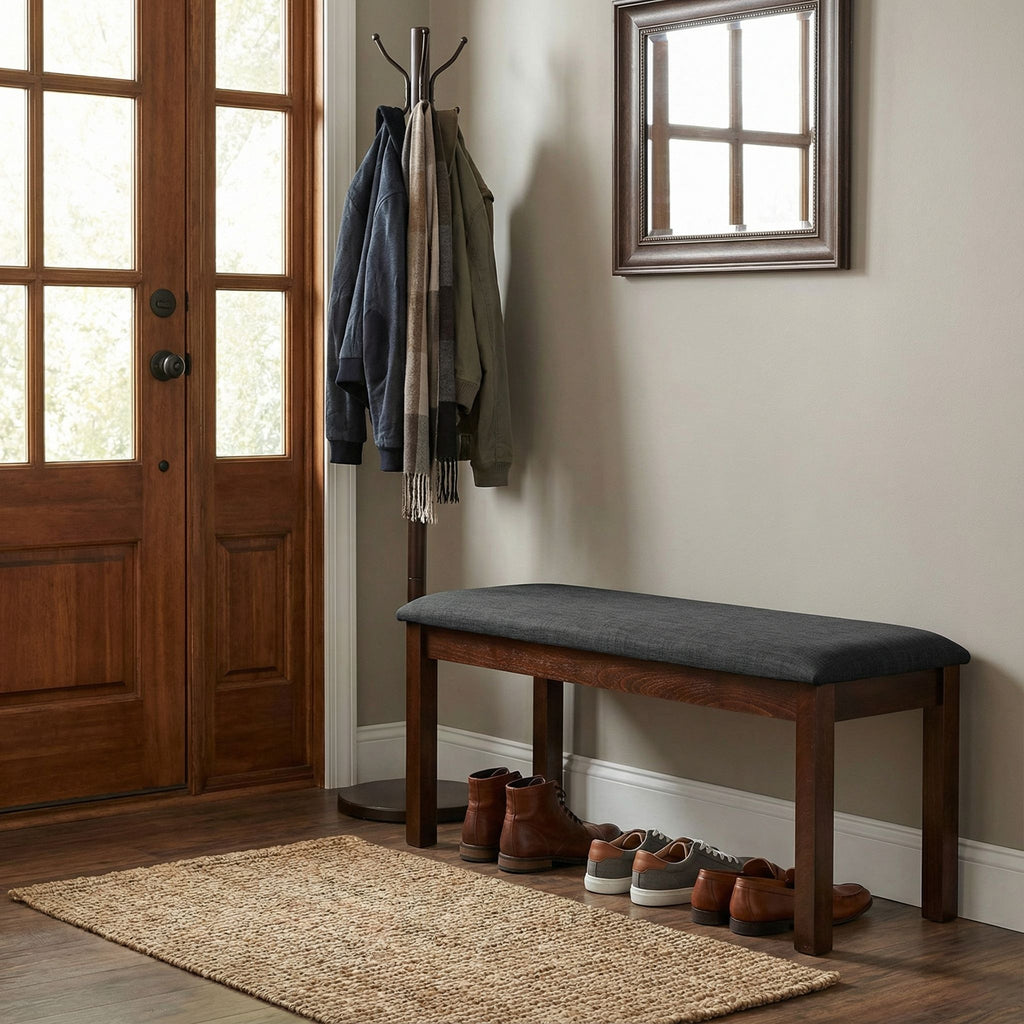 Rosco Dining Bench in Charcoal Fabric, Walnut Finish 40"