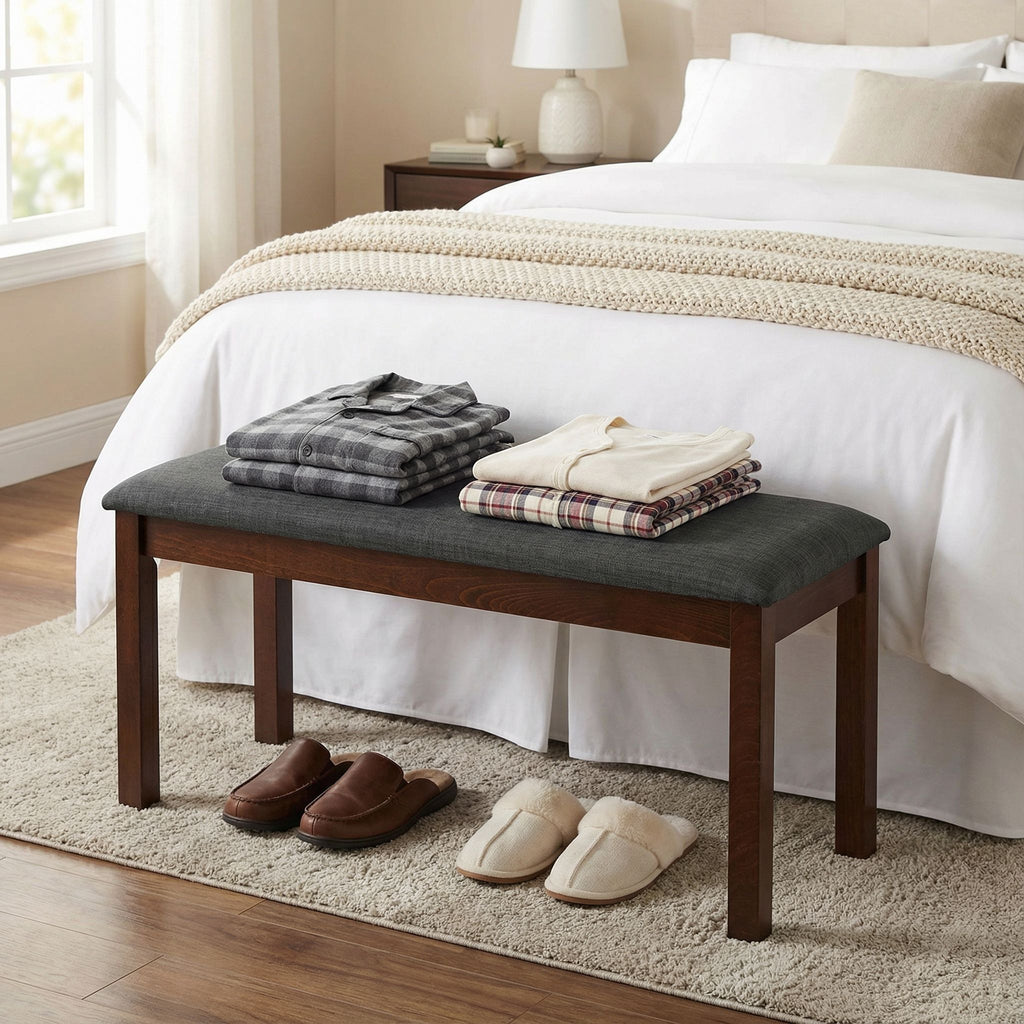 Rosco Dining Bench in Charcoal Fabric, Walnut Finish 40"