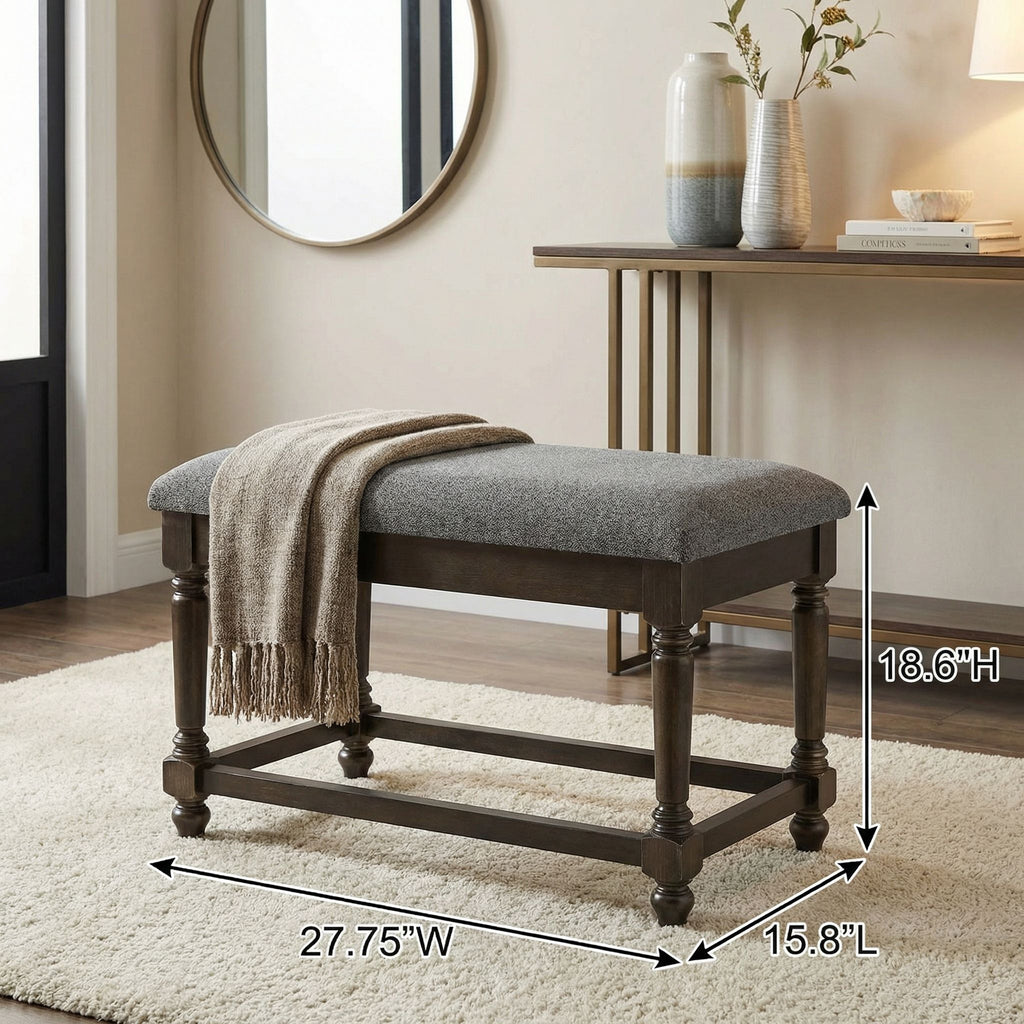 Cortesi Home Enza Bench in Bronze Brown Color with Grey Fabric Cushion
