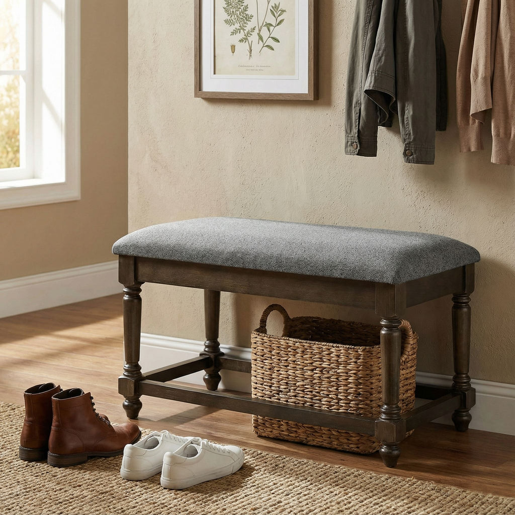 Cortesi Home Enza Bench in Bronze Brown Color with Grey Fabric Cushion