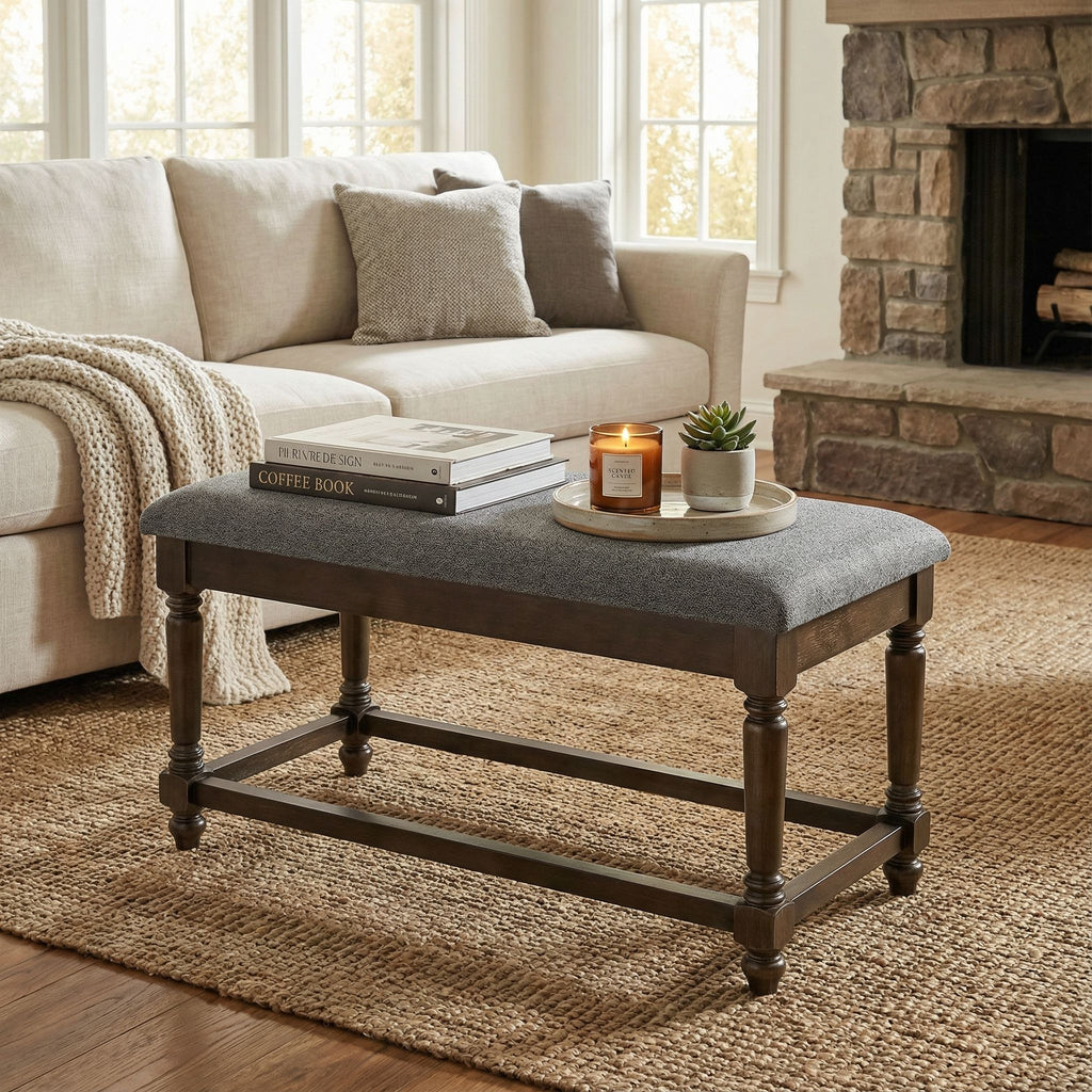 Cortesi Home Enza Bench in Bronze Brown Color with Grey Fabric Cushion