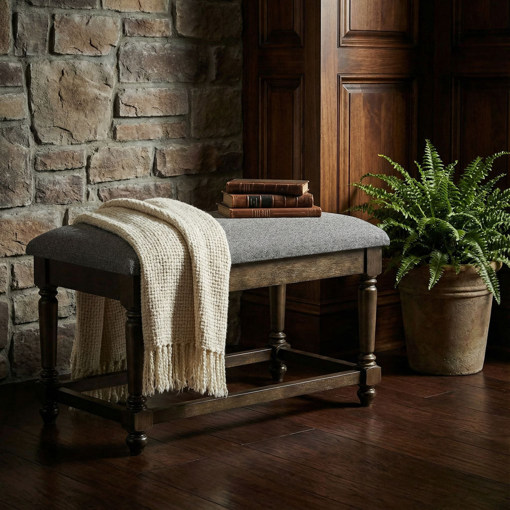 Cortesi Home Enza Bench in Bronze Brown Color with Grey Fabric Cushion