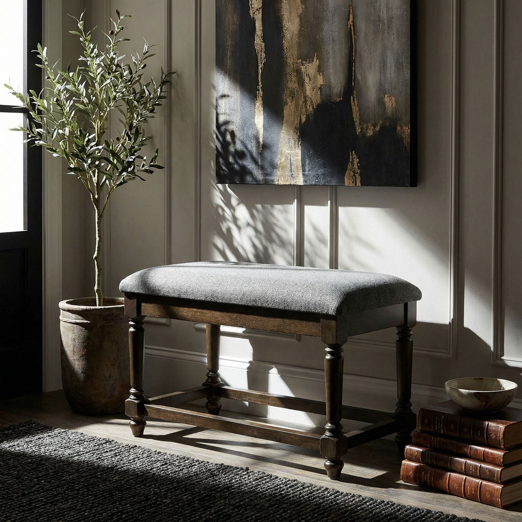 Cortesi Home Enza Bench in Bronze Brown Color with Grey Fabric Cushion