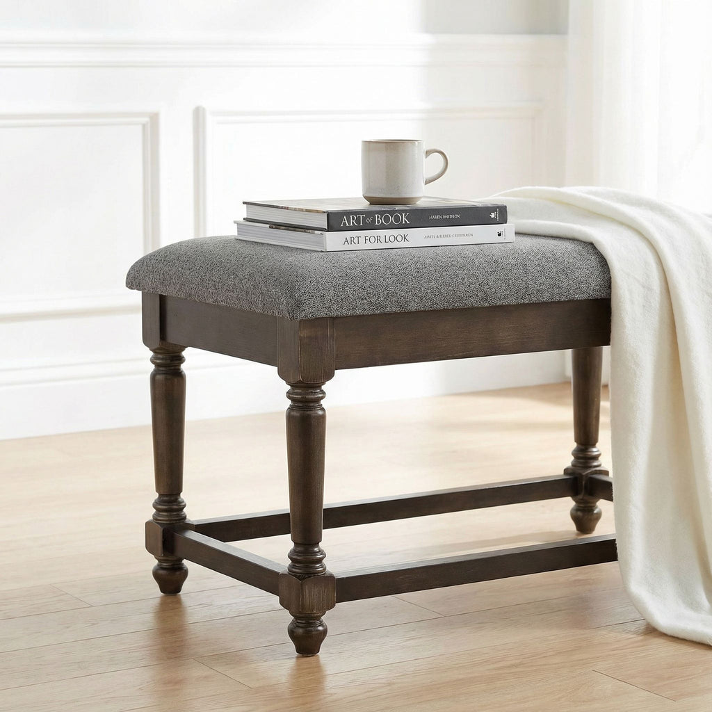 Cortesi Home Enza Bench in Bronze Brown Color with Grey Fabric Cushion