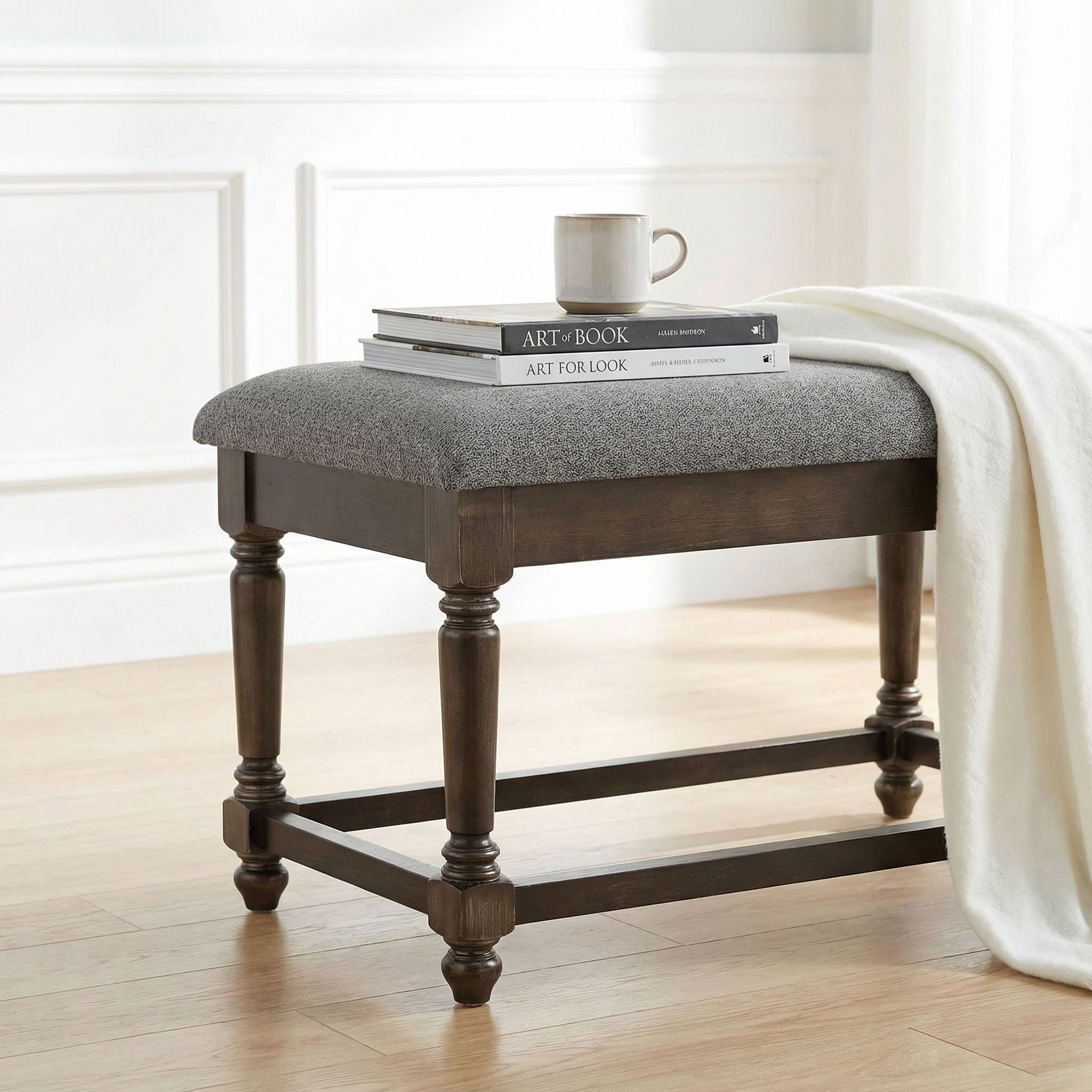 Cortesi Home Enza Bench in Bronze Brown Color with Grey Fabric Cushion