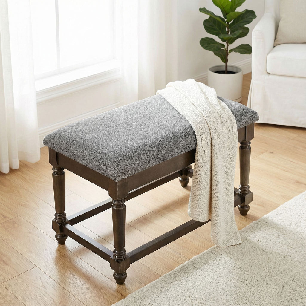 Cortesi Home Enza Bench in Bronze Brown Color with Grey Fabric Cushion
