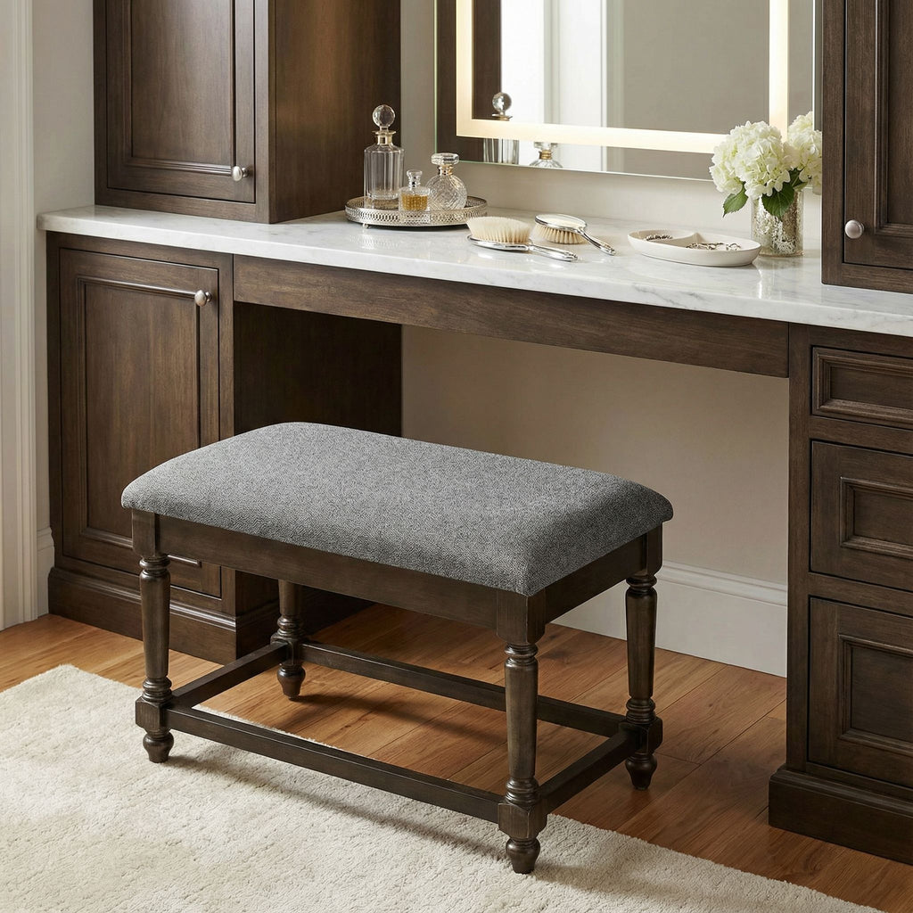 Cortesi Home Enza Bench in Bronze Brown Color with Grey Fabric Cushion