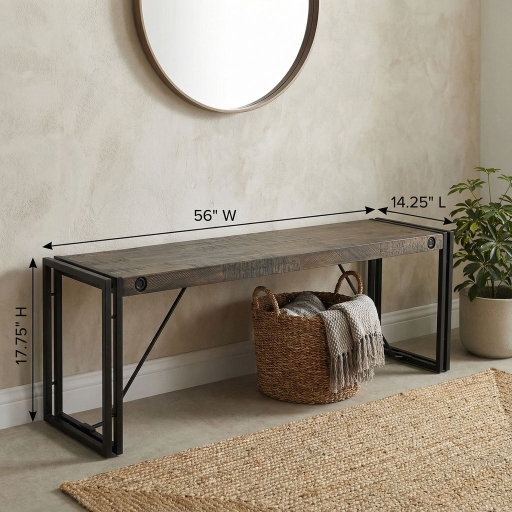 Thayer Driftwood Bench with metal frame