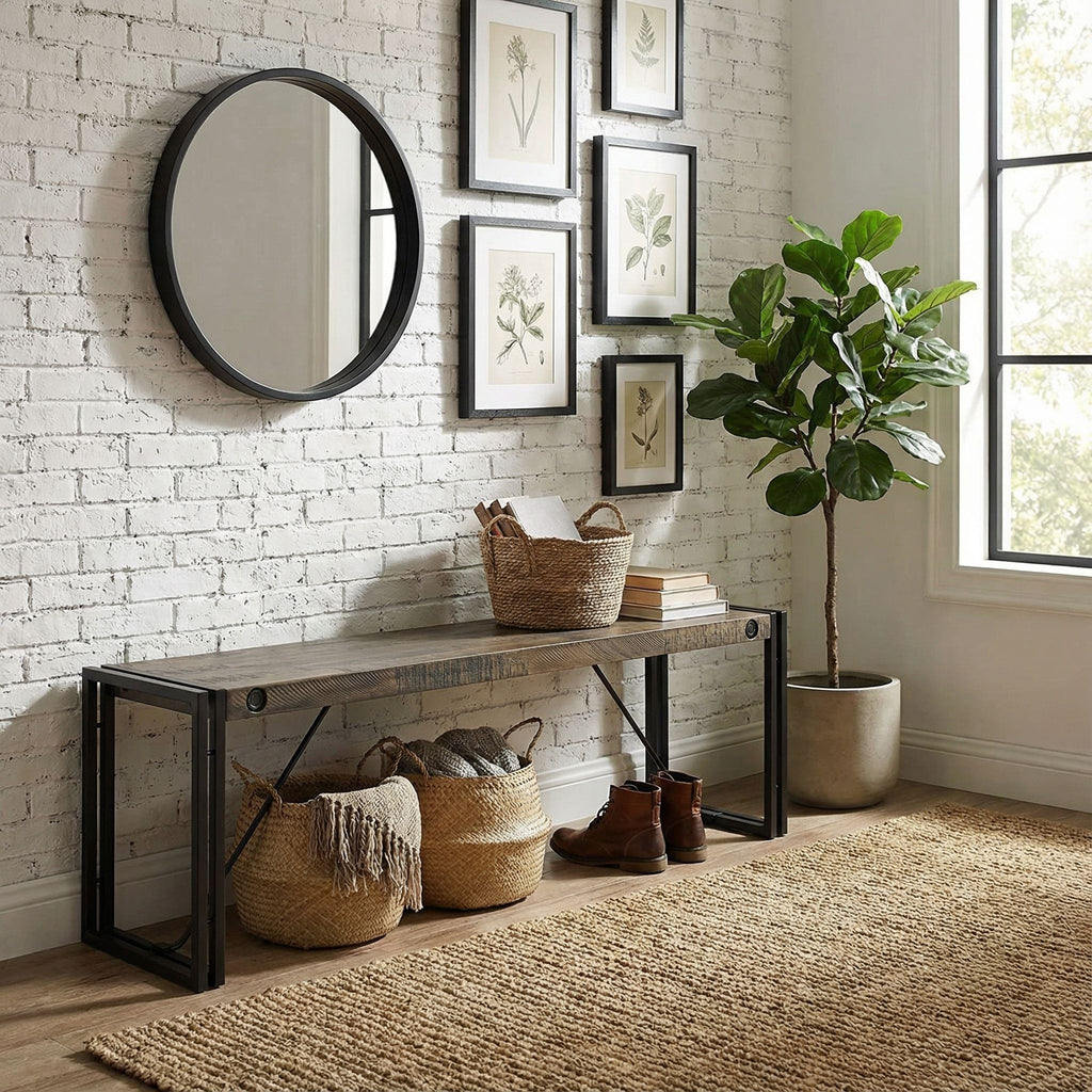 Thayer Driftwood Bench with metal frame