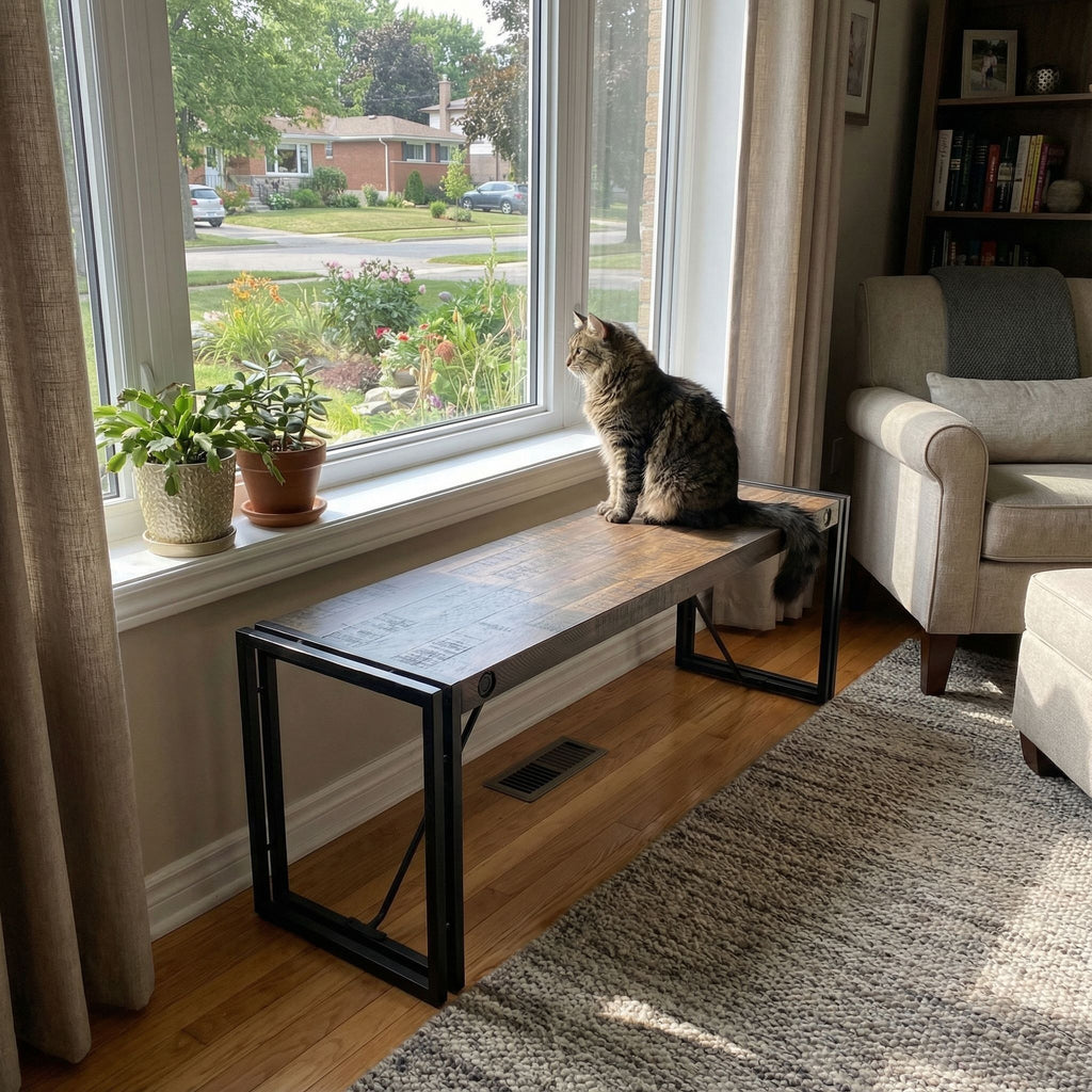 Thayer Driftwood Bench with metal frame