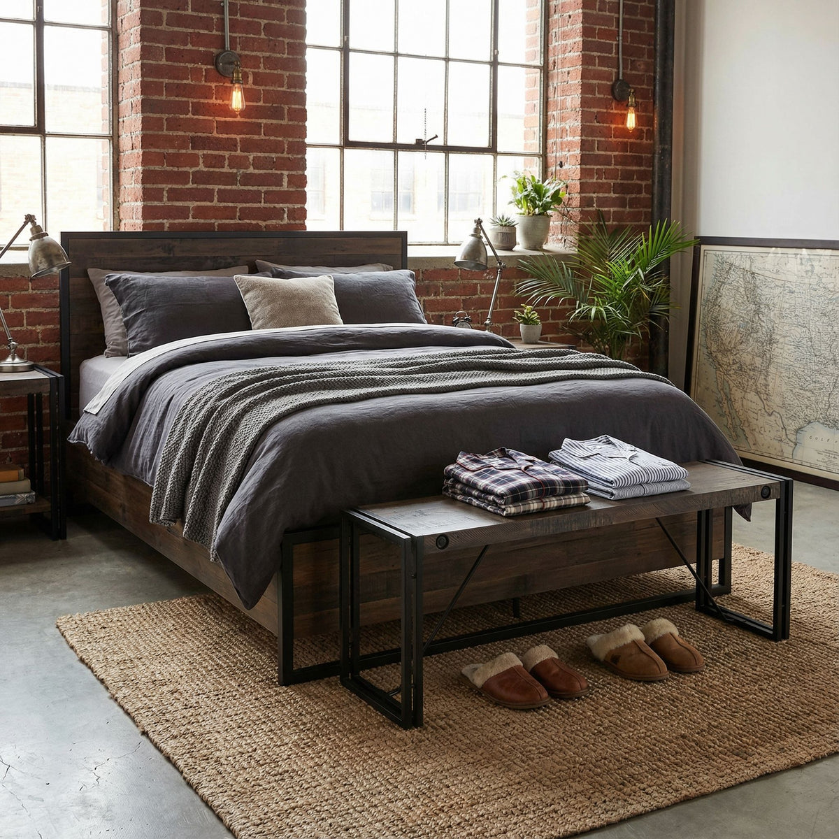 Thayer Driftwood Bench with metal frame