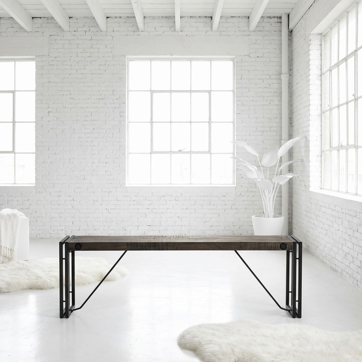 Thayer Driftwood Bench with metal frame