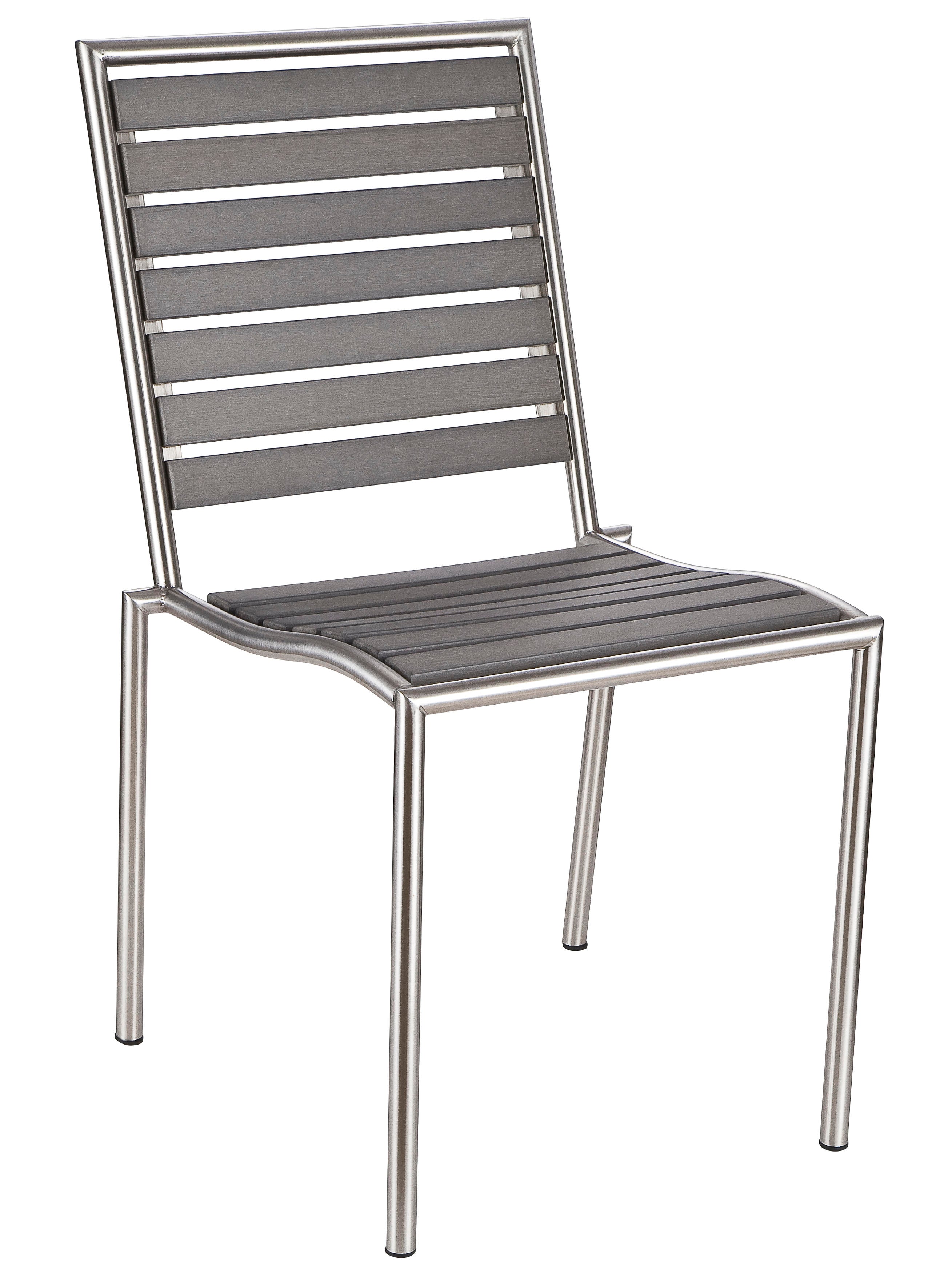 Tarou Stainless Steel Outdoor Chair in Slate Grey Poly Resin, Brushed Nickel Finish (Set of 2)
