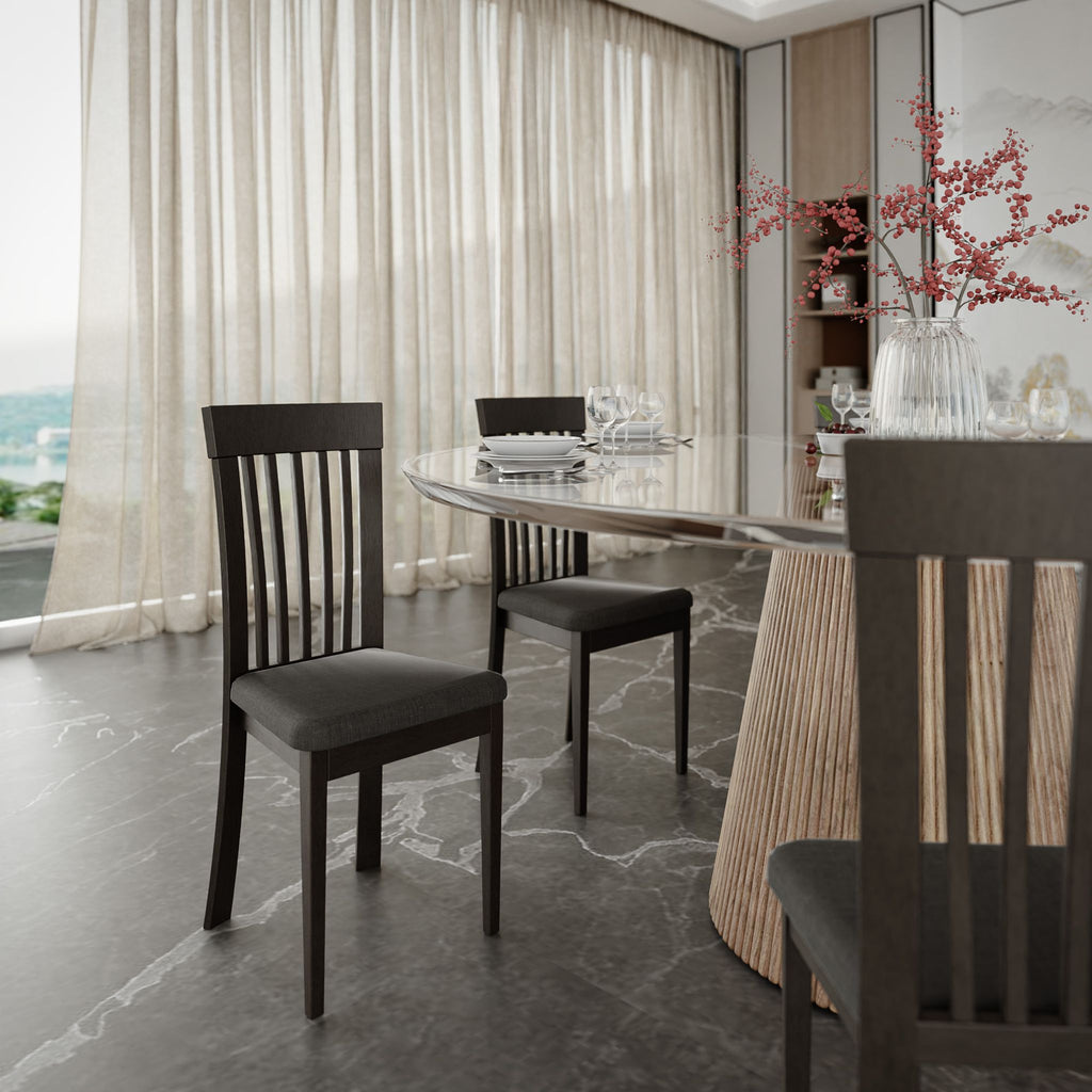 Linnea Dining Chair in Charcoal Fabric, Cappuccino Finish (Set of 2)