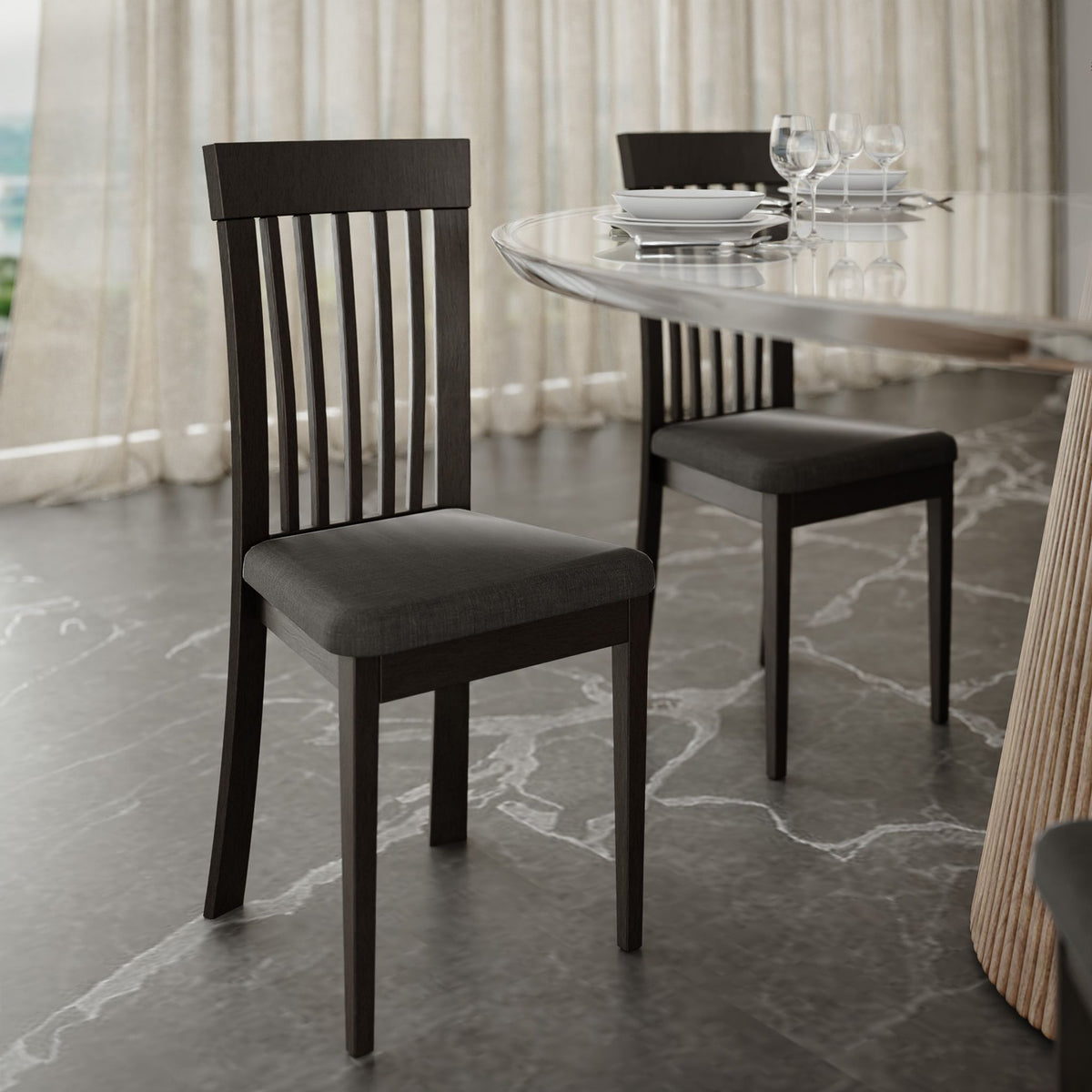 Linnea Dining Chair in Charcoal Fabric, Cappuccino Finish (Set of 2)