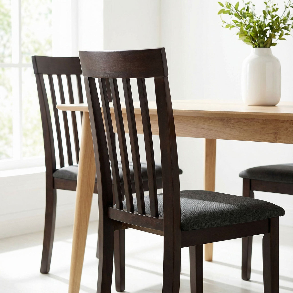 Linnea Dining Chair in Charcoal Fabric, Cappuccino Finish (Set of 2)