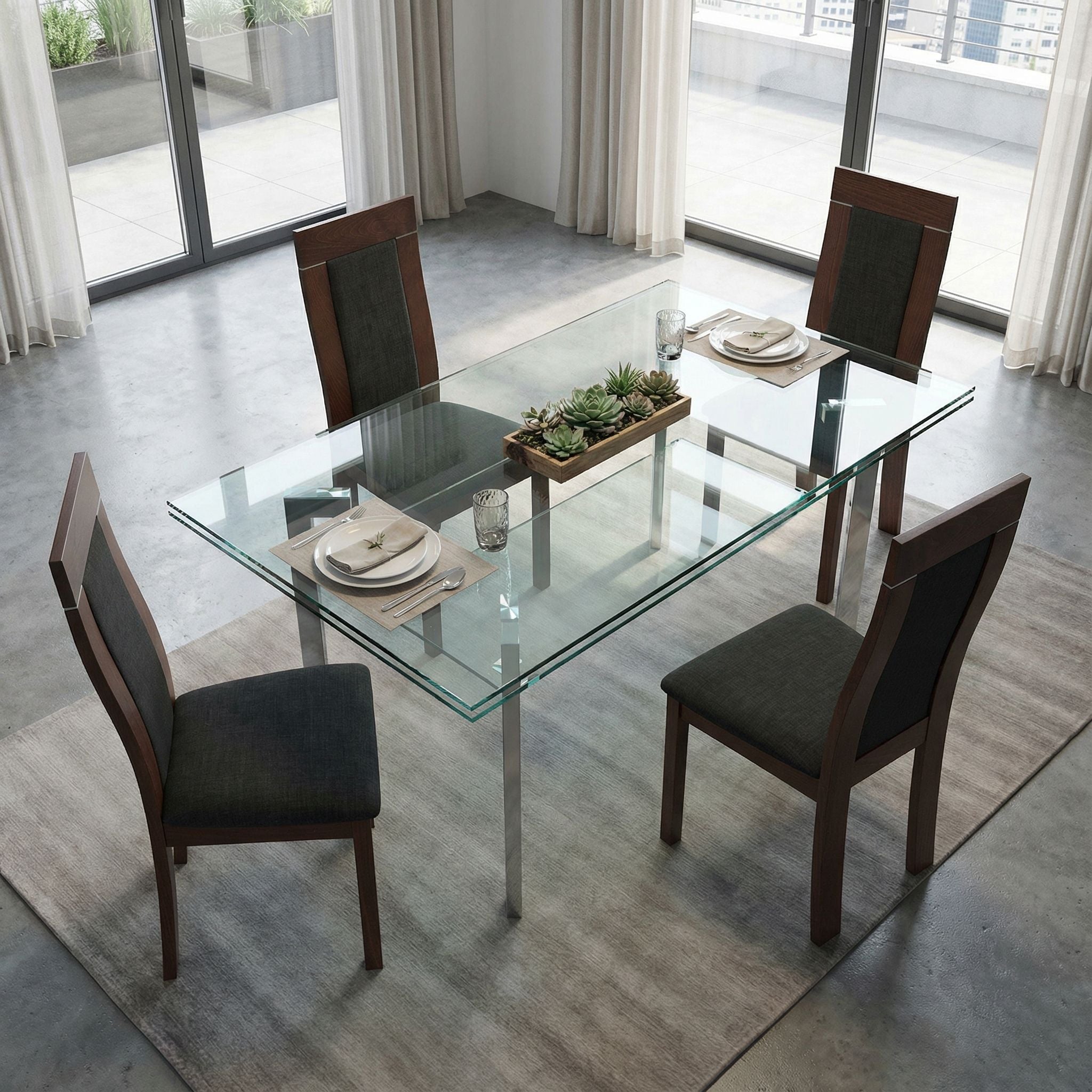Tia Dining Chair in Charcoal Fabric, Walnut Finish (Set of 2)