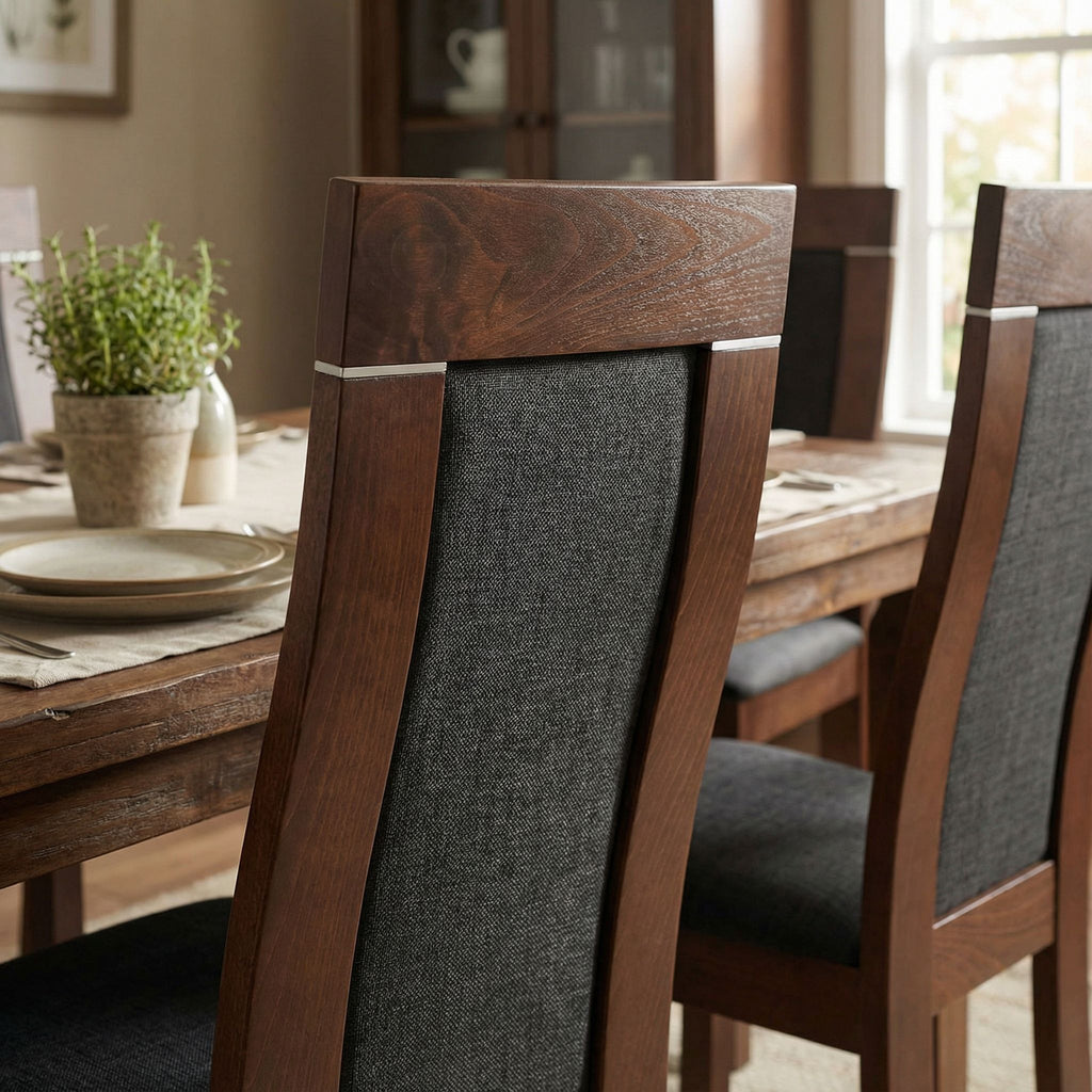 Tia Dining Chair in Charcoal Fabric, Walnut Finish (Set of 2)