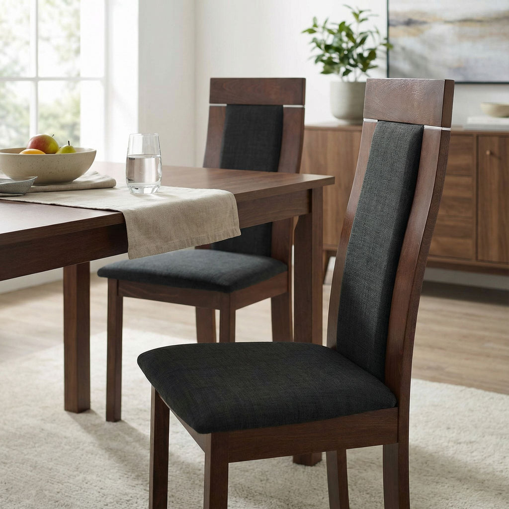 Tia Dining Chair in Charcoal Fabric, Walnut Finish (Set of 2)