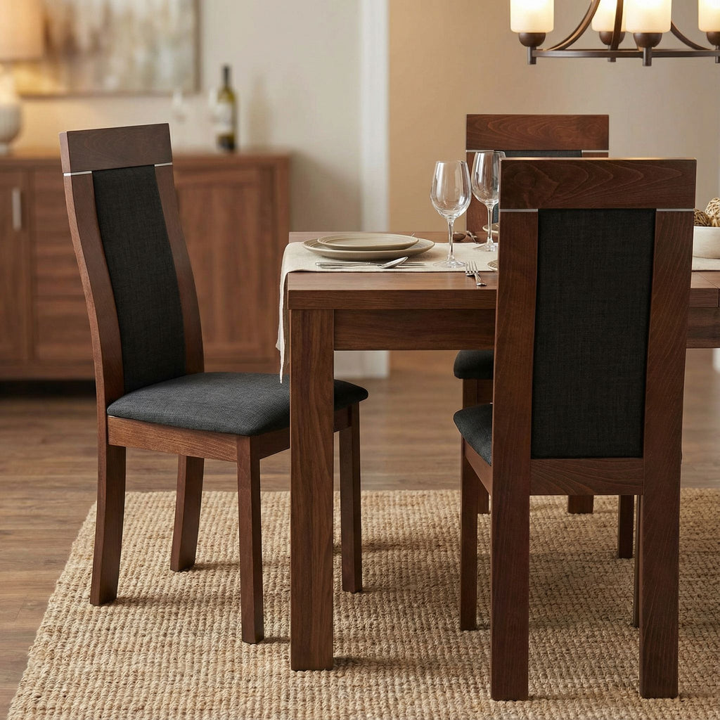 Tia Dining Chair in Charcoal Fabric, Walnut Finish (Set of 2)