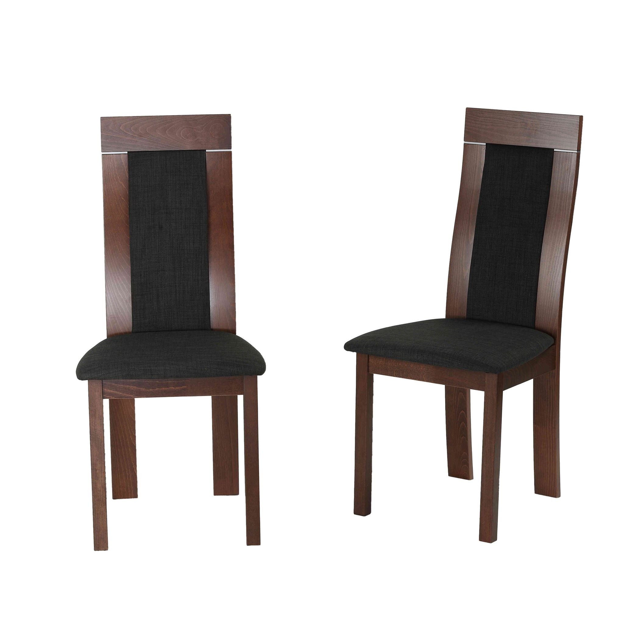 Tia Dining Chair in Charcoal Fabric, Walnut Finish (Set of 2)