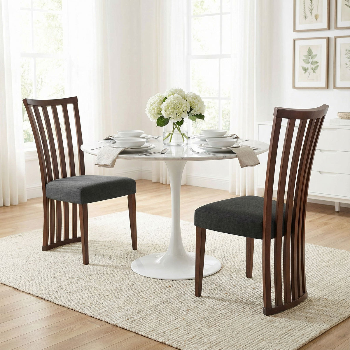 Ingrid Dining Chair in Charcoal Fabric, Walnut Finish (Set of 2)