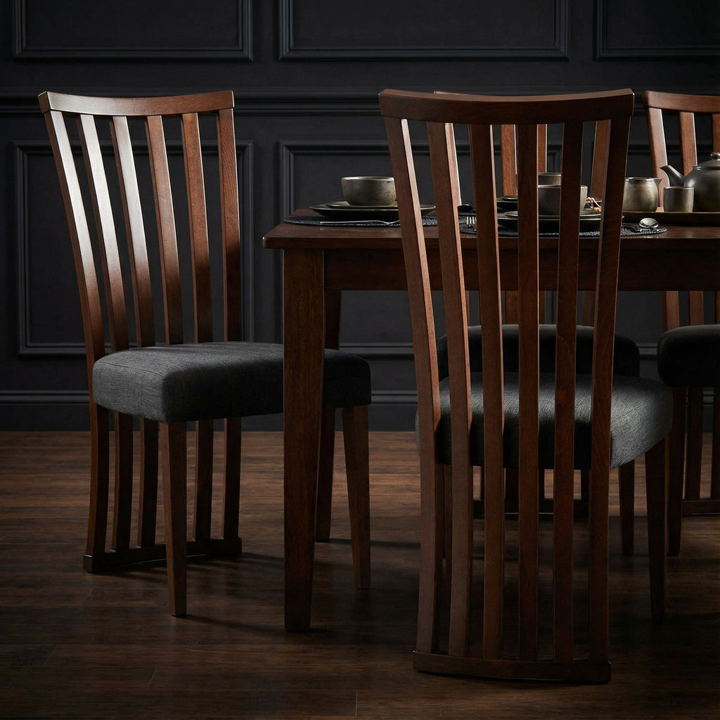 Ingrid Dining Chair in Charcoal Fabric, Walnut Finish (Set of 2)